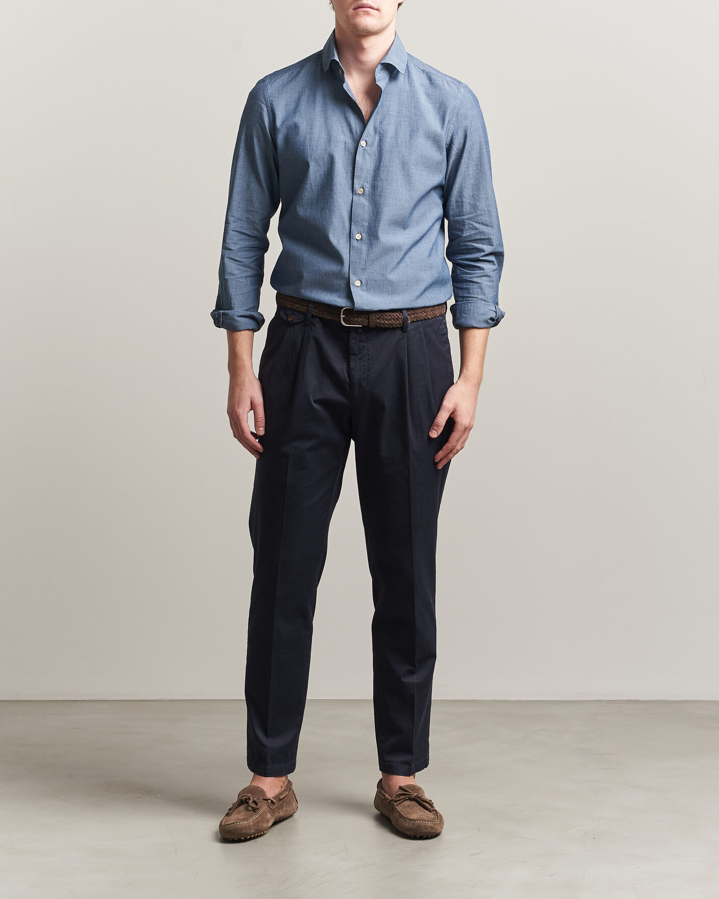 Heren | Overhemden | Boglioli | Chambray Shirt Medium Blue