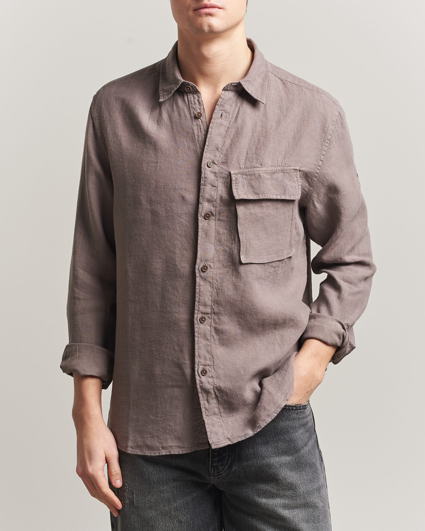 Heren | Overhemden | Belstaff | Scale Linen Shirt Asphalt