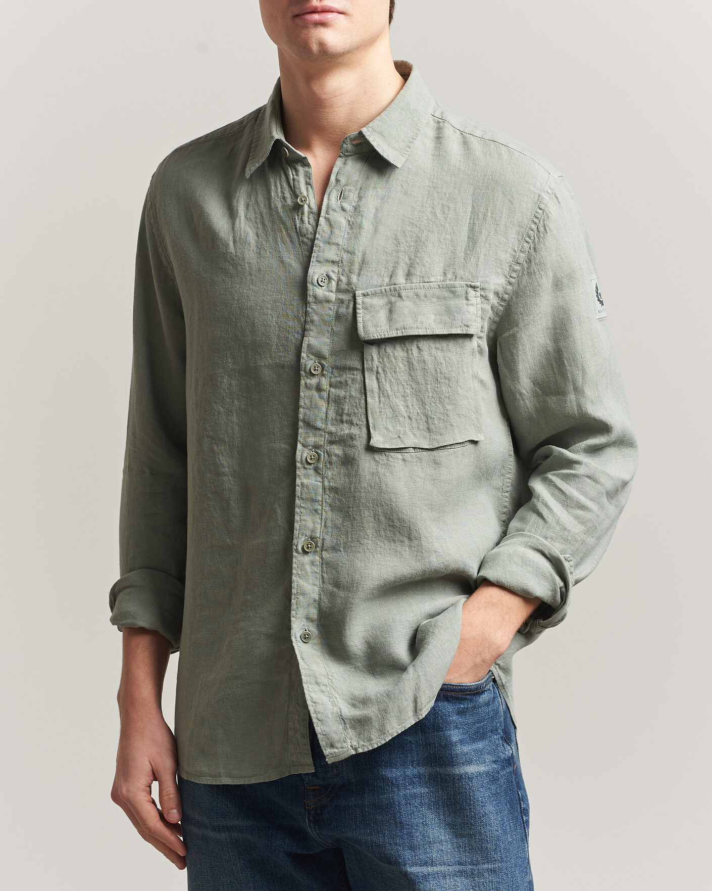 Heren | Overhemden | Belstaff | Scale Linen Shirt Lichen