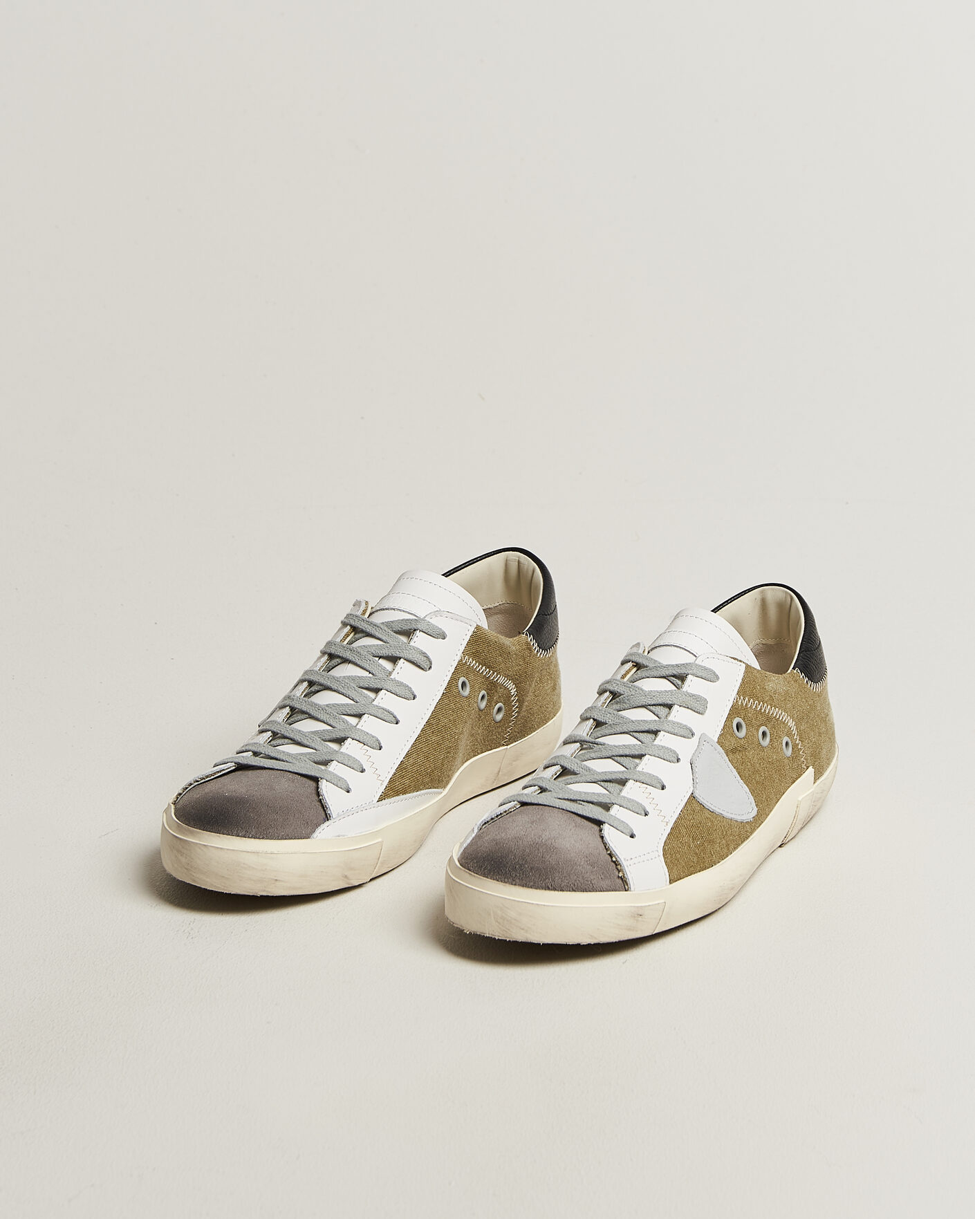Heren | Sneakers | Philippe Model | PRSX Low Top Canvas Mix Sneaker Grey/Military