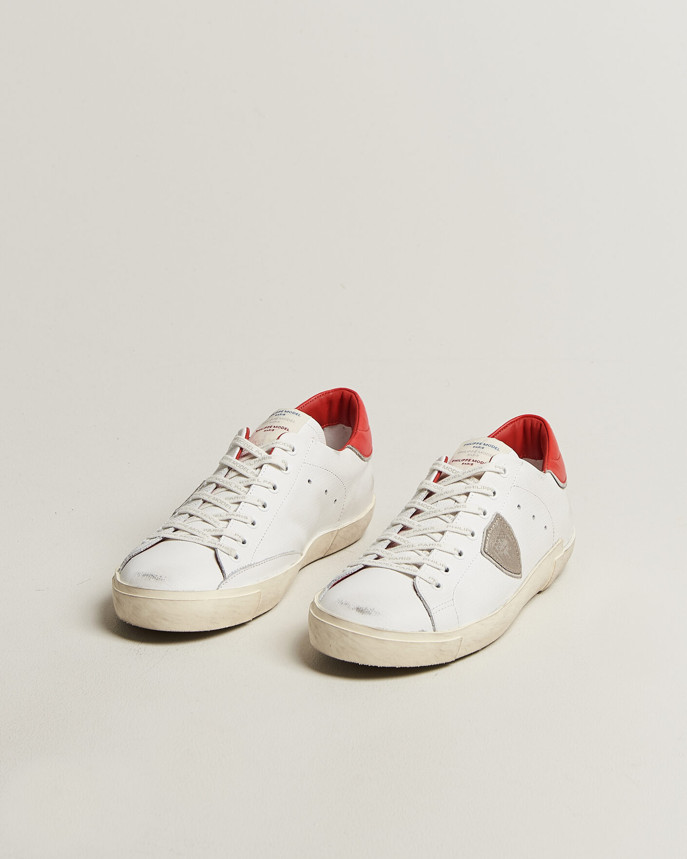 Heren | Sneakers | Philippe Model | PRSX Low Top Canvas Mix Sneaker White/Red