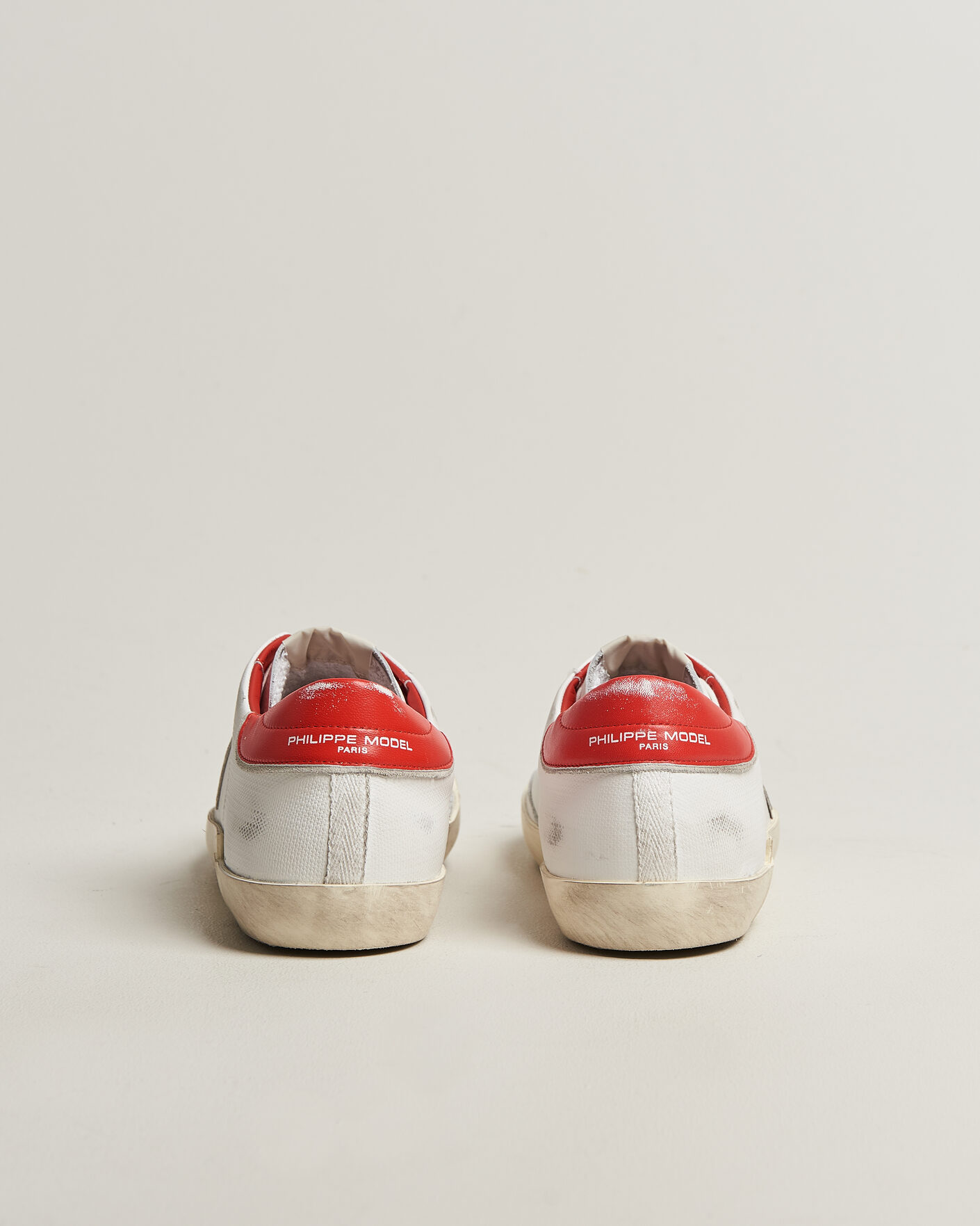 Heren | Sneakers | Philippe Model | PRSX Low Top Canvas Mix Sneaker White/Red
