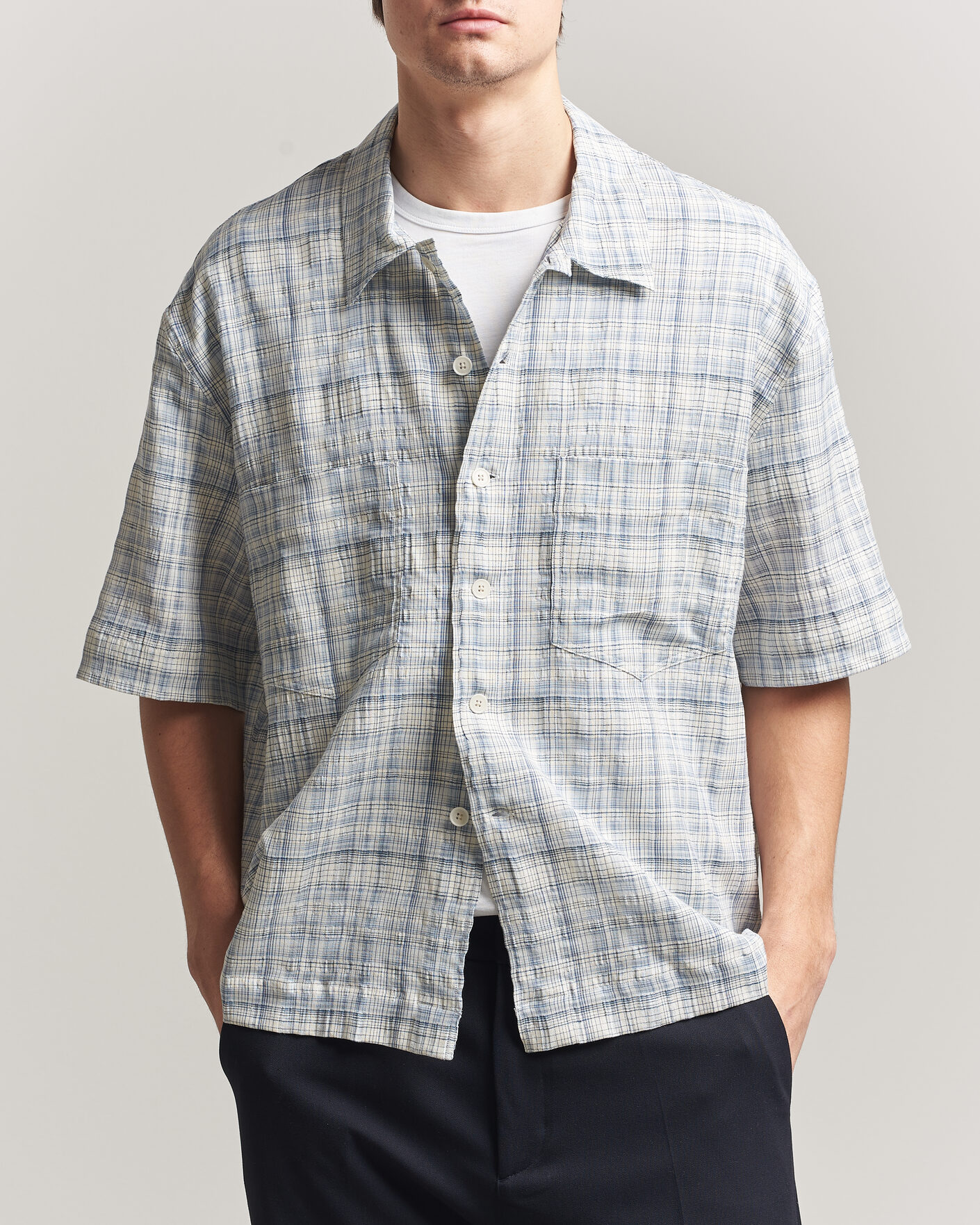 Heren | Overhemden | Sunflower | Adam Short Sleeve Shirt Light Blue Check