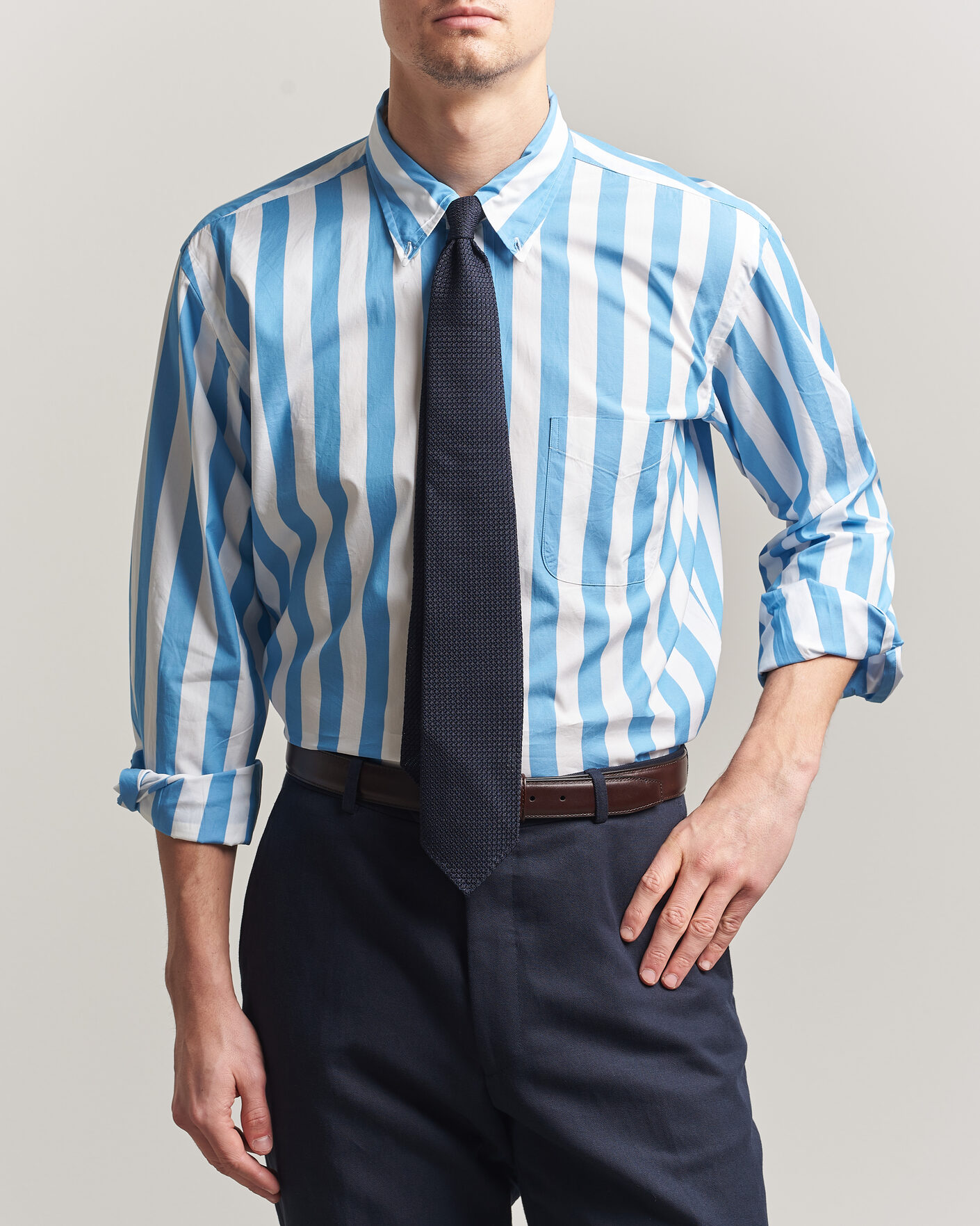 Heren | Overhemden | Kamakura Shirts | Vintage Ivy Button Down Shirt Bold Blue Stripe