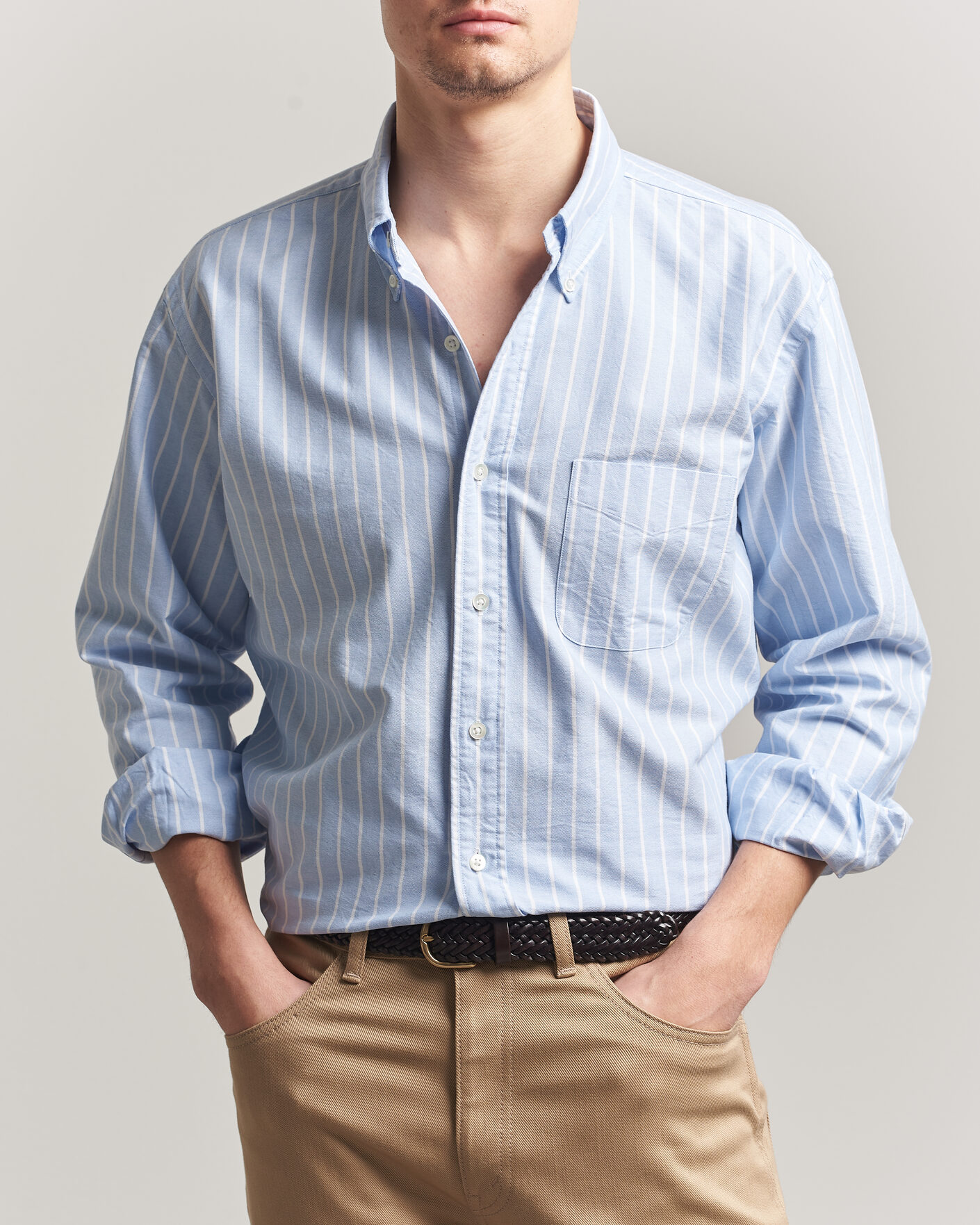 Heren | Overhemden | Kamakura Shirts | Vintage Ivy Oxford BD Shirt Blue Blazer Stripe