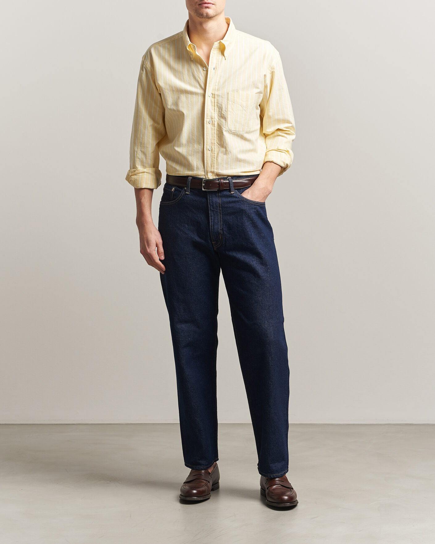 Heren | Overhemden | Kamakura Shirts | Vintage Ivy Oxford BD Shirt Yellow Blazer Stripe