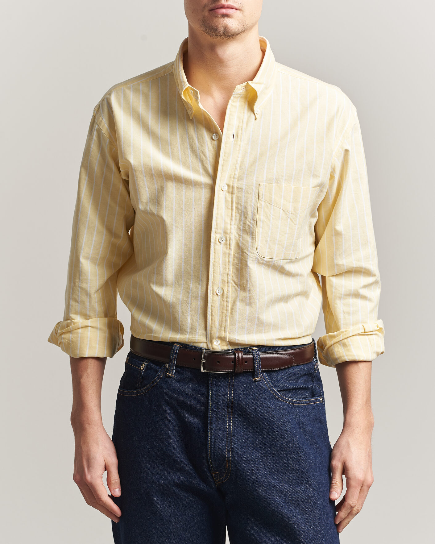Heren | Overhemden | Kamakura Shirts | Vintage Ivy Oxford BD Shirt Yellow Blazer Stripe