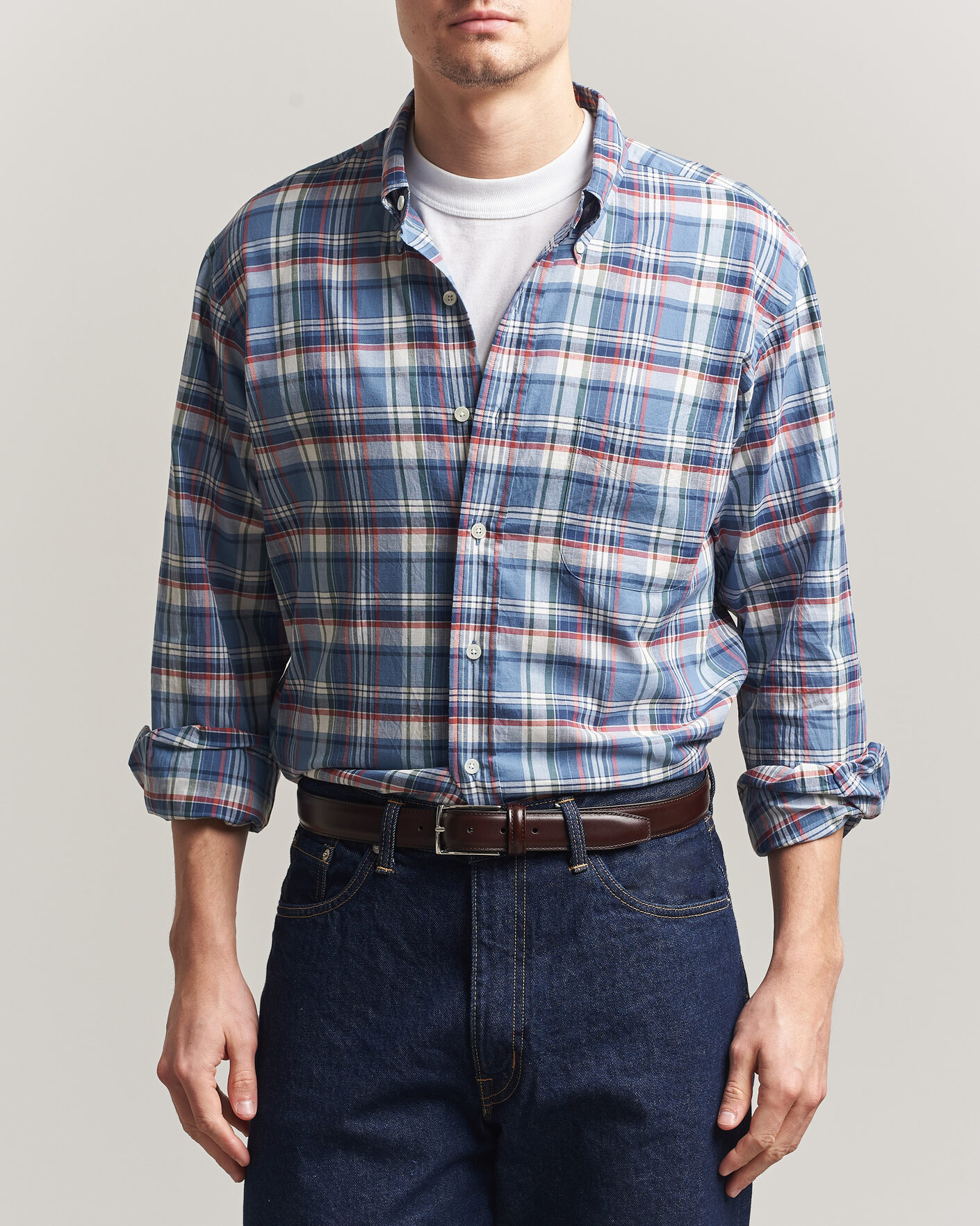 Heren | Overhemden | Kamakura Shirts | Vintage Ivy Button Down Shirt Blue Madras