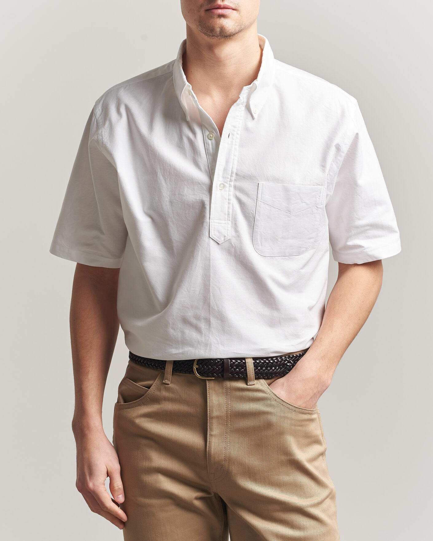 Heren | Overhemden | Kamakura Shirts | Vintage Ivy Half Sleeve Oxford Popover White