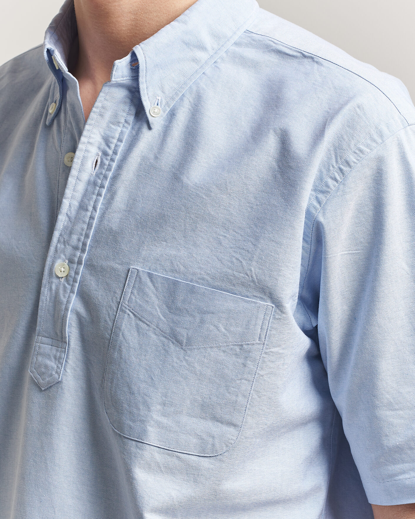 Heren | Overhemden | Kamakura Shirts | Vintage Ivy Half Sleeve Oxford Popover Light Blue