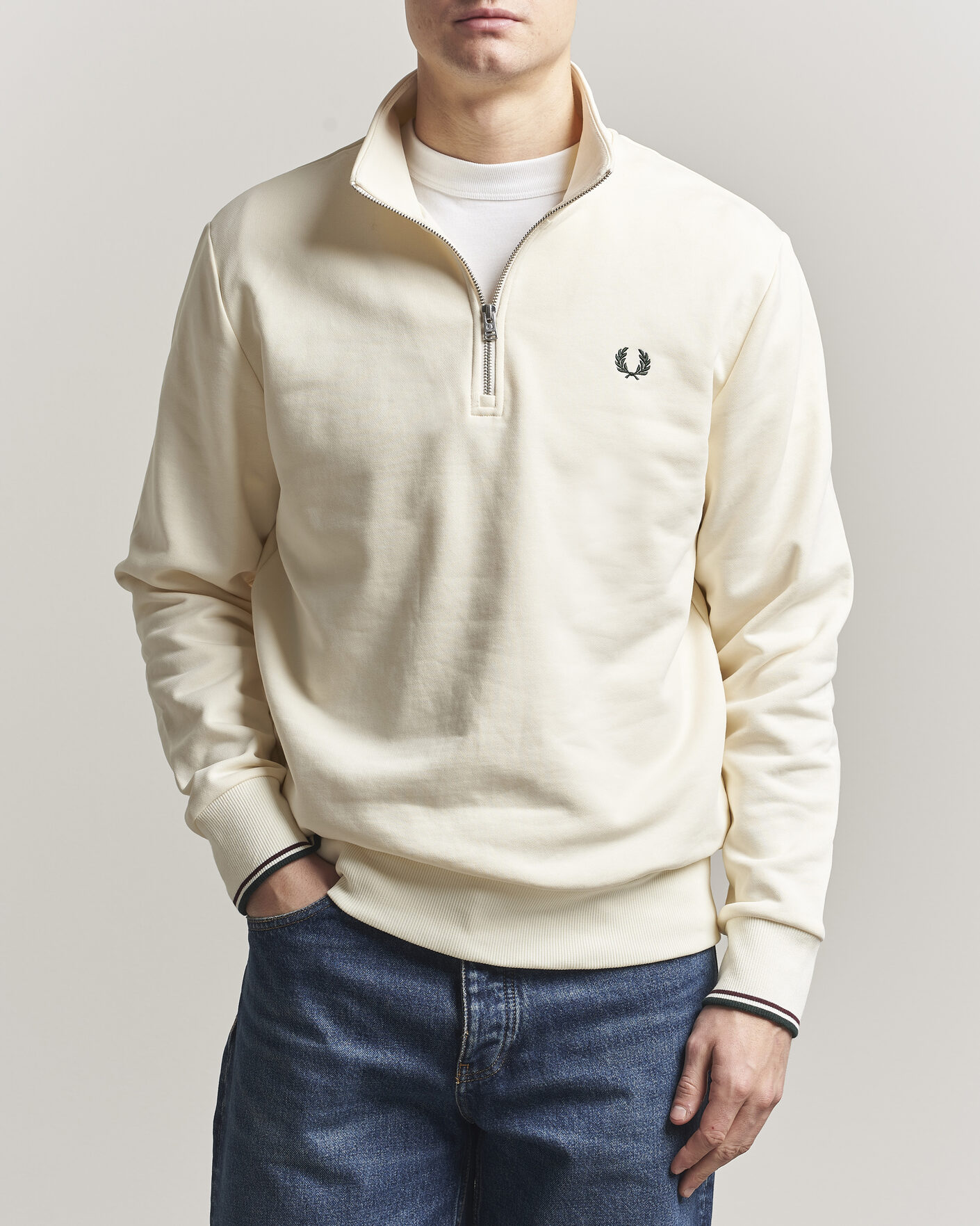Heren | Truien | Fred Perry | Half Zip Sweatshirt Ecru