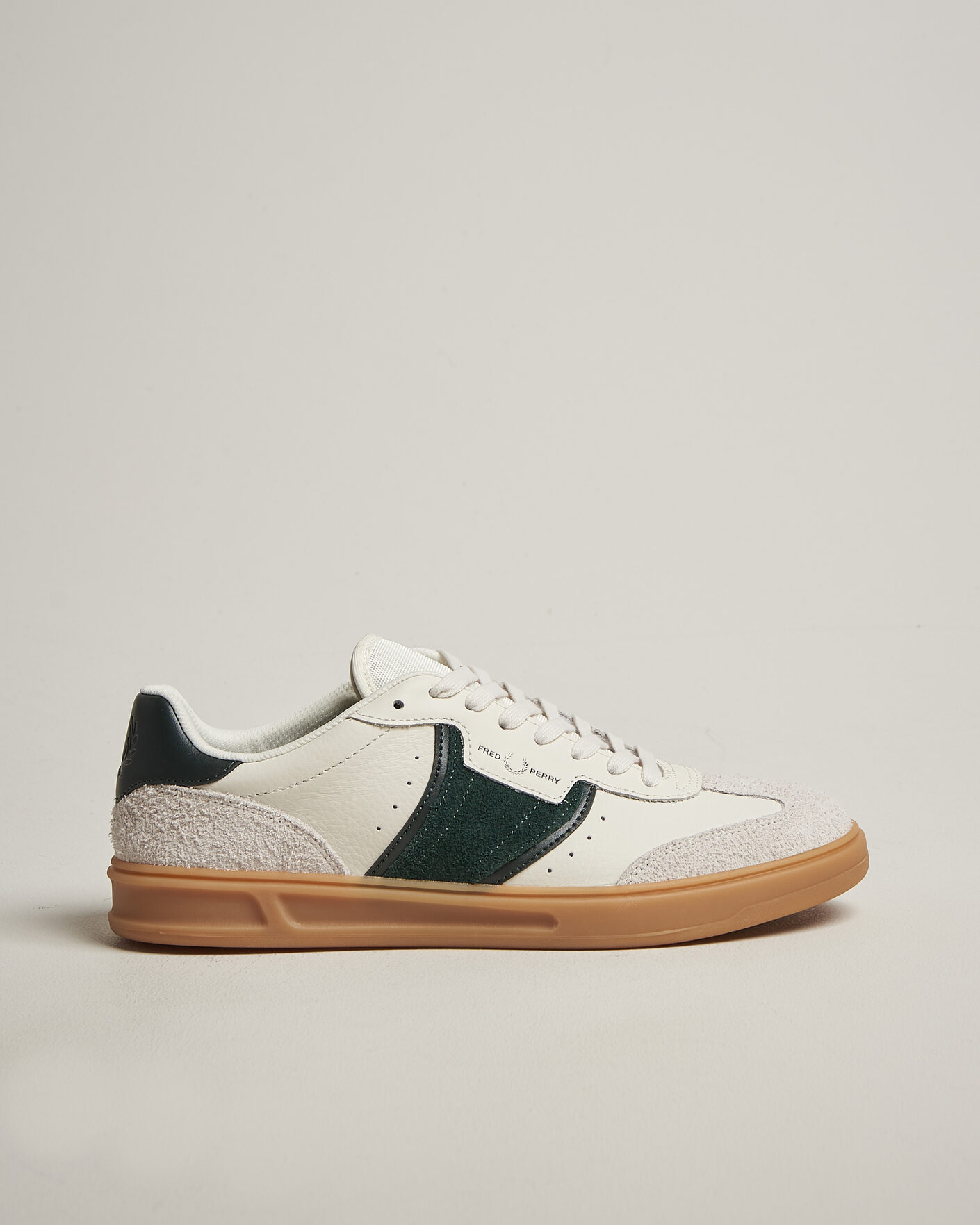 Heren | Sneakers | Fred Perry | B4 Leather/Suede Sneaker Light Ecru/Green