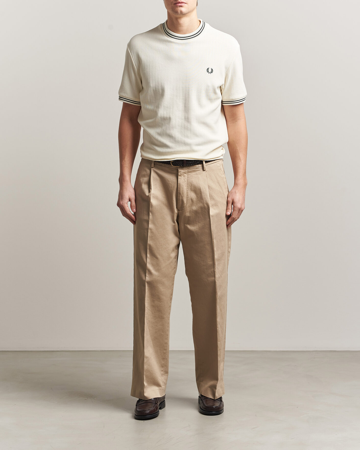 Heren | T-shirts | Fred Perry | Rib Knitted T-Shirt Ecru