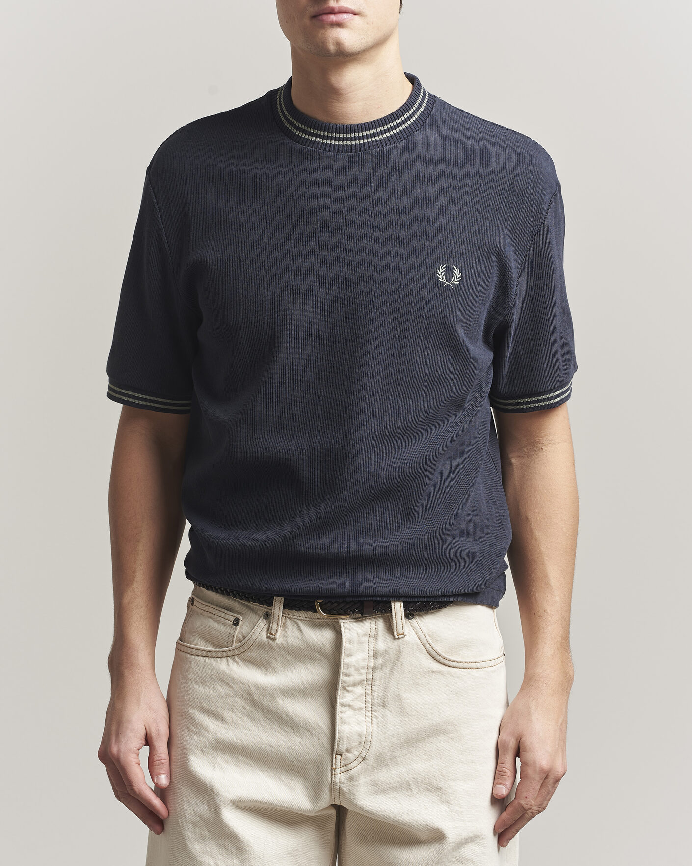 Heren | T-shirts | Fred Perry | Rib Knitted T-Shirt Navy