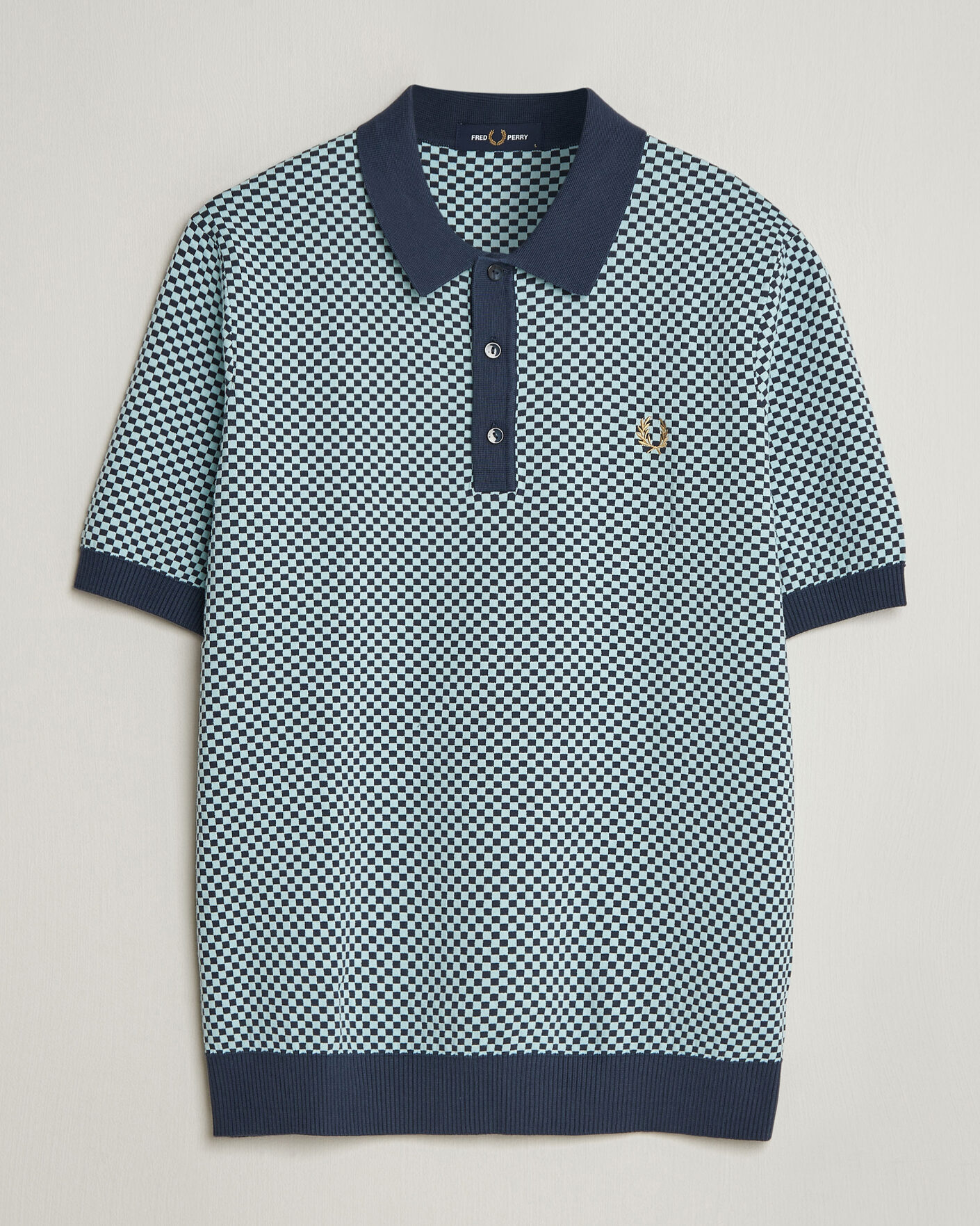 Heren | Polo's | Fred Perry | Checkboard Knitted Polo Dark Airforce