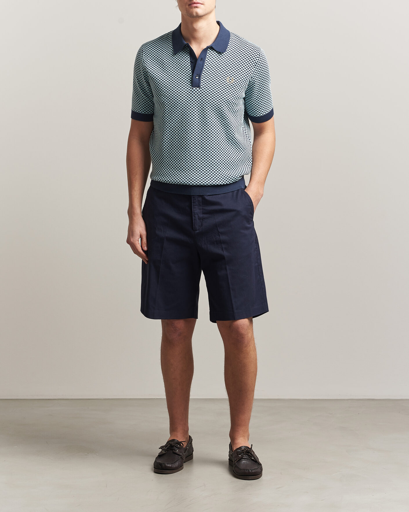 Heren | Polo's | Fred Perry | Checkboard Knitted Polo Dark Airforce