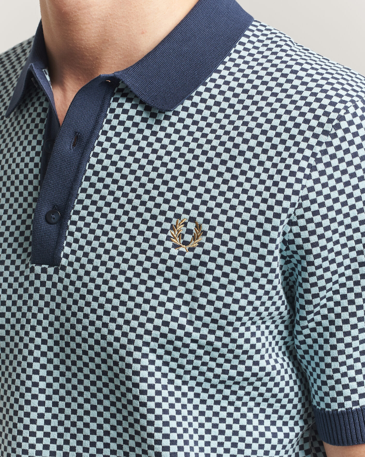 Heren | Polo's | Fred Perry | Checkboard Knitted Polo Dark Airforce