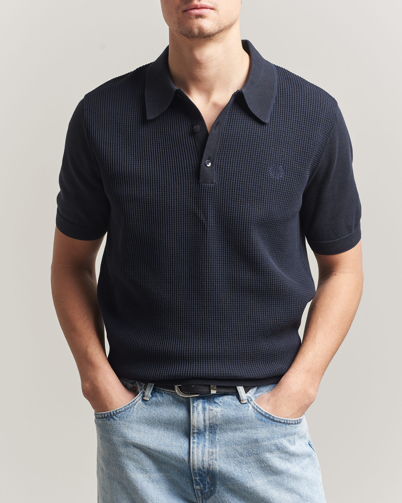 Heren | Polo's | Fred Perry | Waffle Knitted Polo Navy