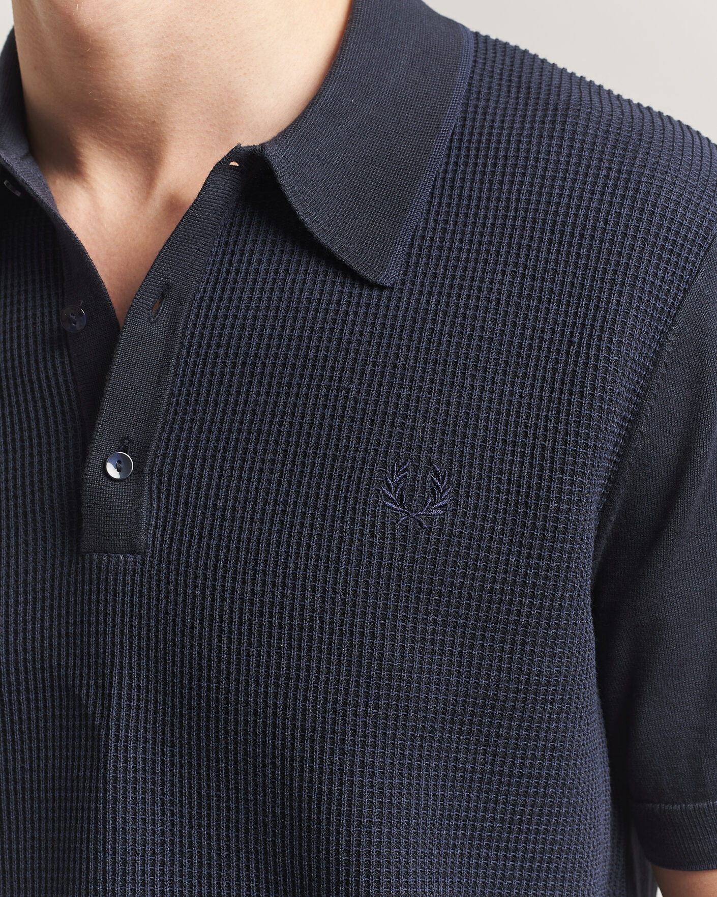 Heren | Polo's | Fred Perry | Waffle Knitted Polo Navy