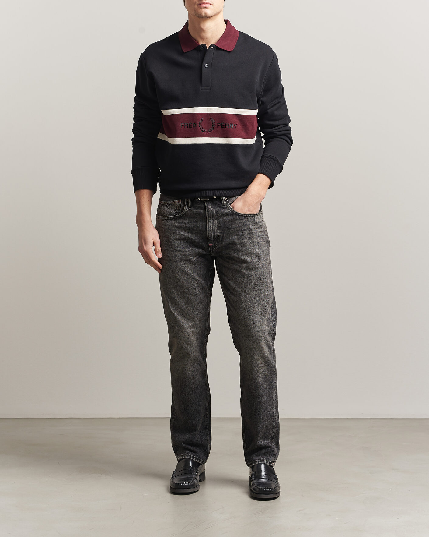 Heren | Truien | Fred Perry | Embroidered Paneled Polo Sweater Black