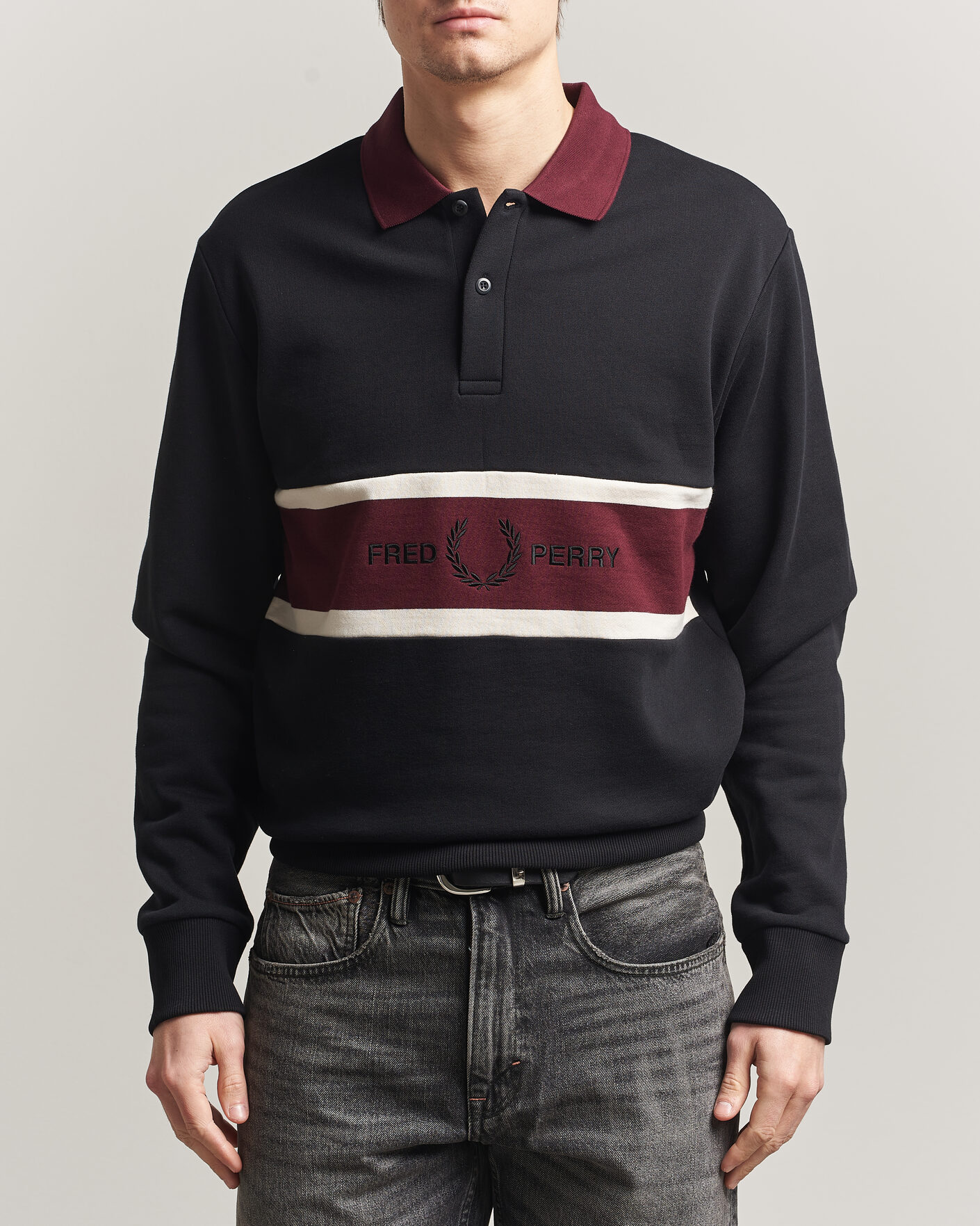 Heren | Truien | Fred Perry | Embroidered Paneled Polo Sweater Black