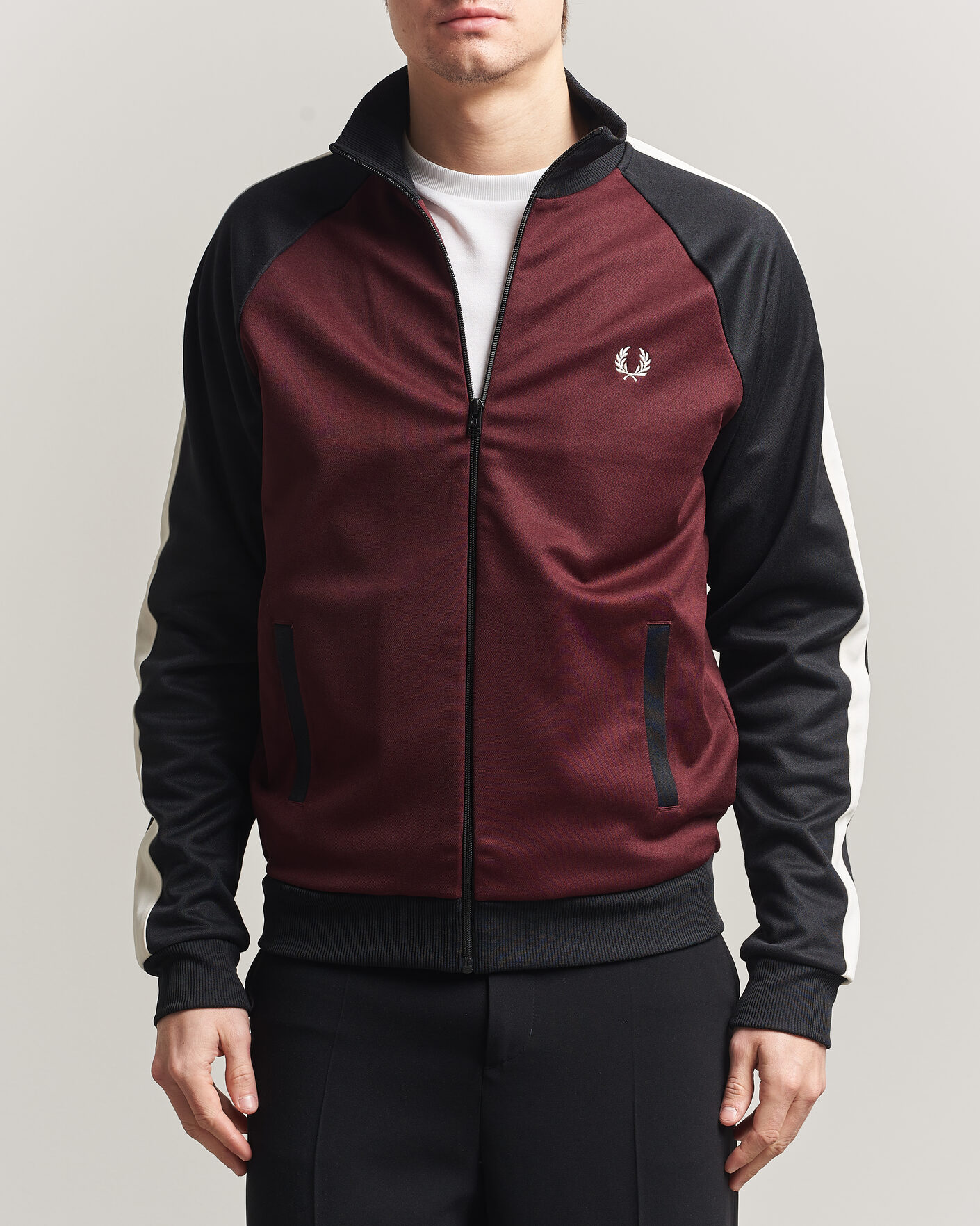 Heren | Truien | Fred Perry | Contrast Sleeve Track Jacket Oxblood