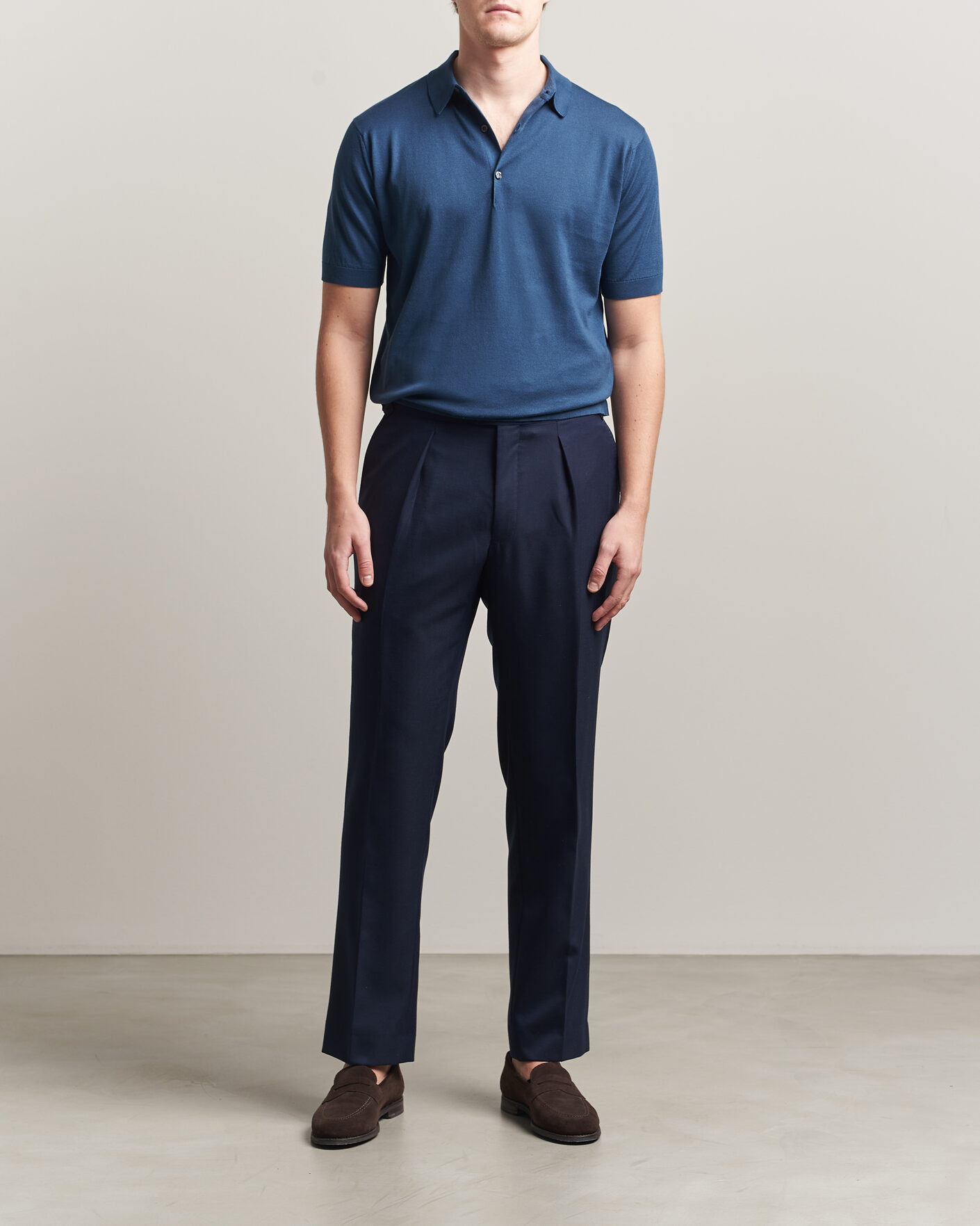 Heren | Polo's | John Smedley | Adrian Slim Fit Sea Island Cotton Polo Delft Blue