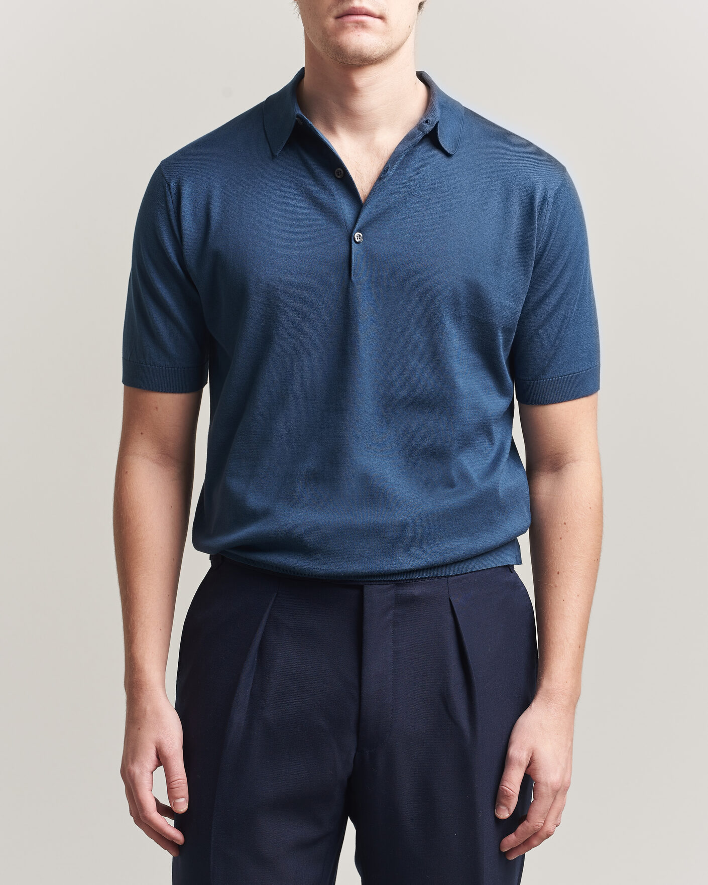 Heren | Polo's | John Smedley | Adrian Slim Fit Sea Island Cotton Polo Delft Blue