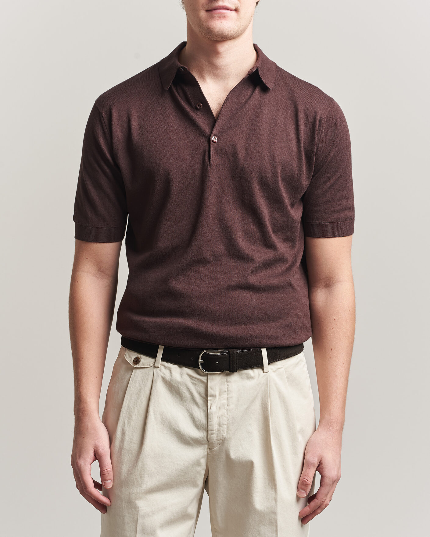 Heren | Polo's | John Smedley | Adrian Slim Fit Sea Island Cotton Polo Raisin Brown