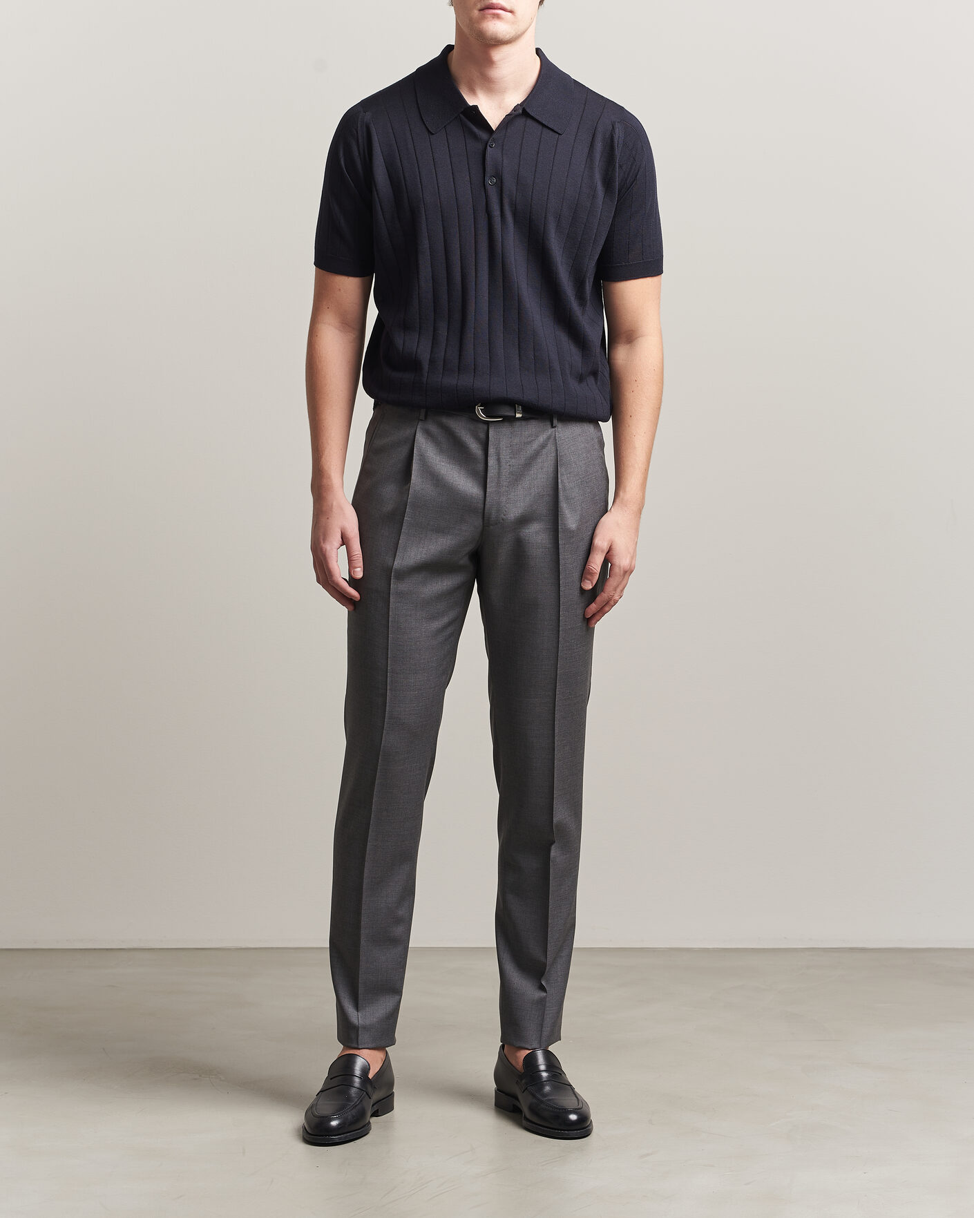 Heren | Polo's | John Smedley | Williams Merino/Cotton Knitted Polo Navy