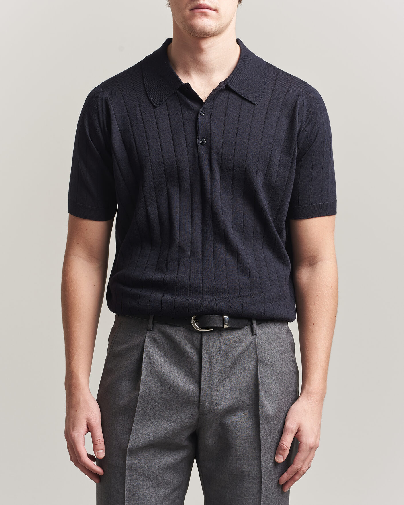Heren | Polo's | John Smedley | Williams Merino/Cotton Knitted Polo Navy
