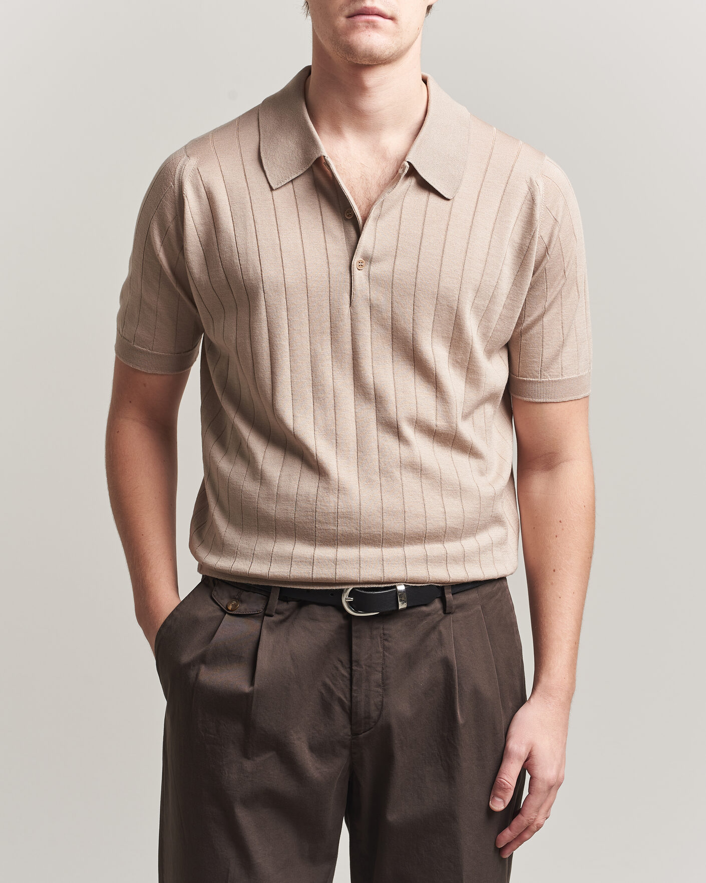Heren | Polo's | John Smedley | Williams Merino/Cotton Knitted Polo Oat