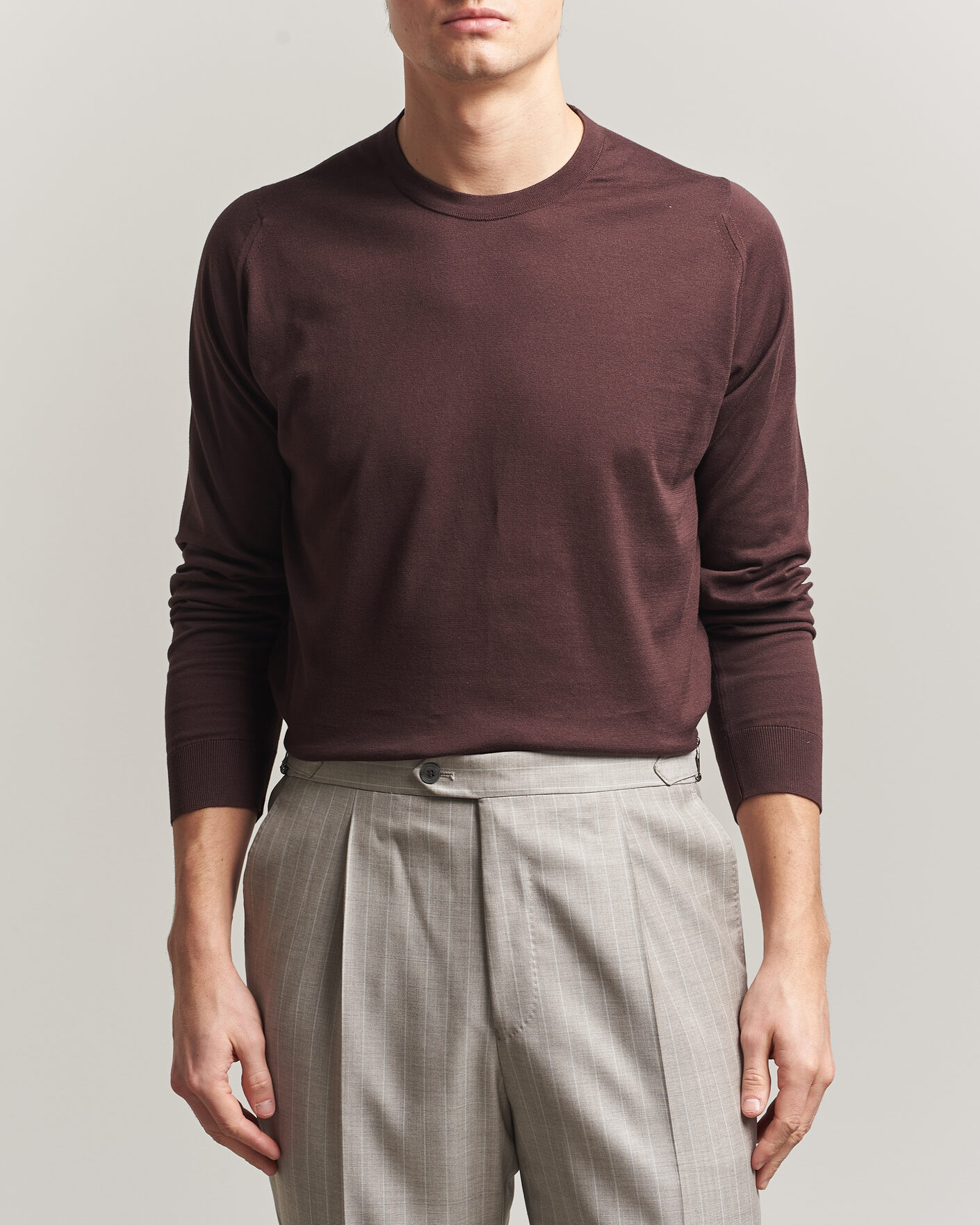 Heren | Truien | John Smedley | Rowland Sea Island Crew Neck Pullover Raisin Brown