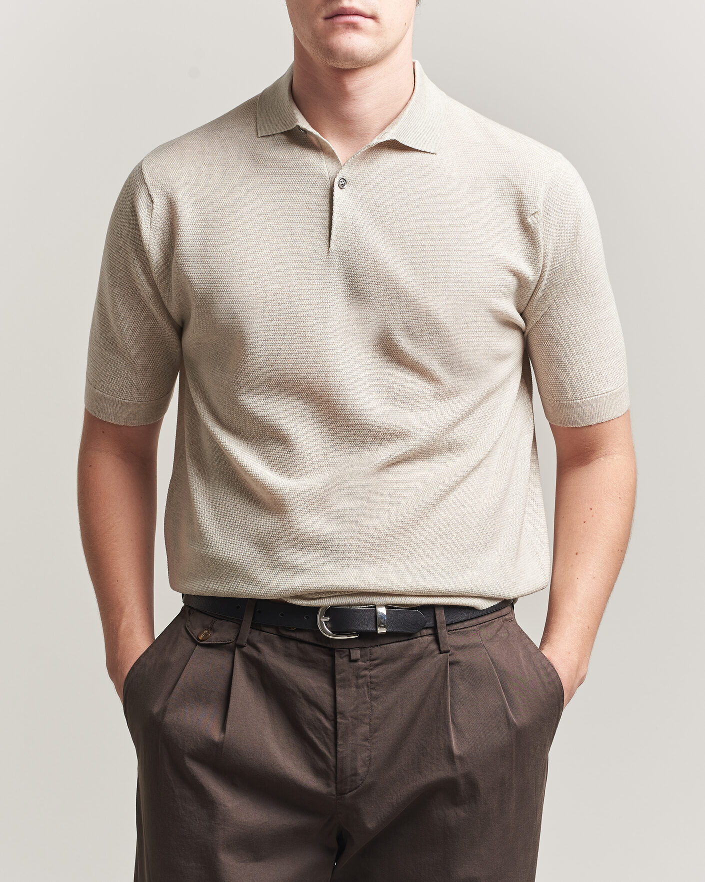 Heren | Polo's | John Smedley | 14 Singular Knitted Textured Polo Grey Fleece