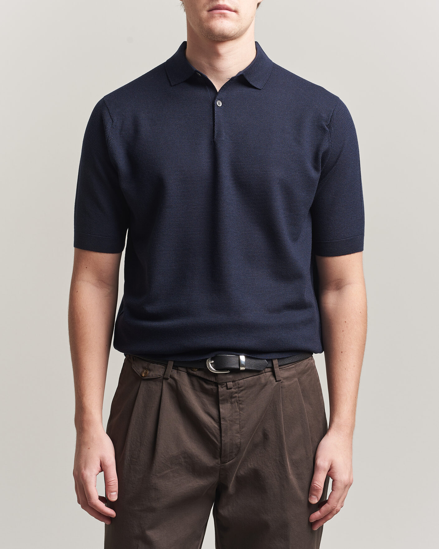 Heren | Polo's | John Smedley | 14 Singular Knitted Textured Polo Midnight