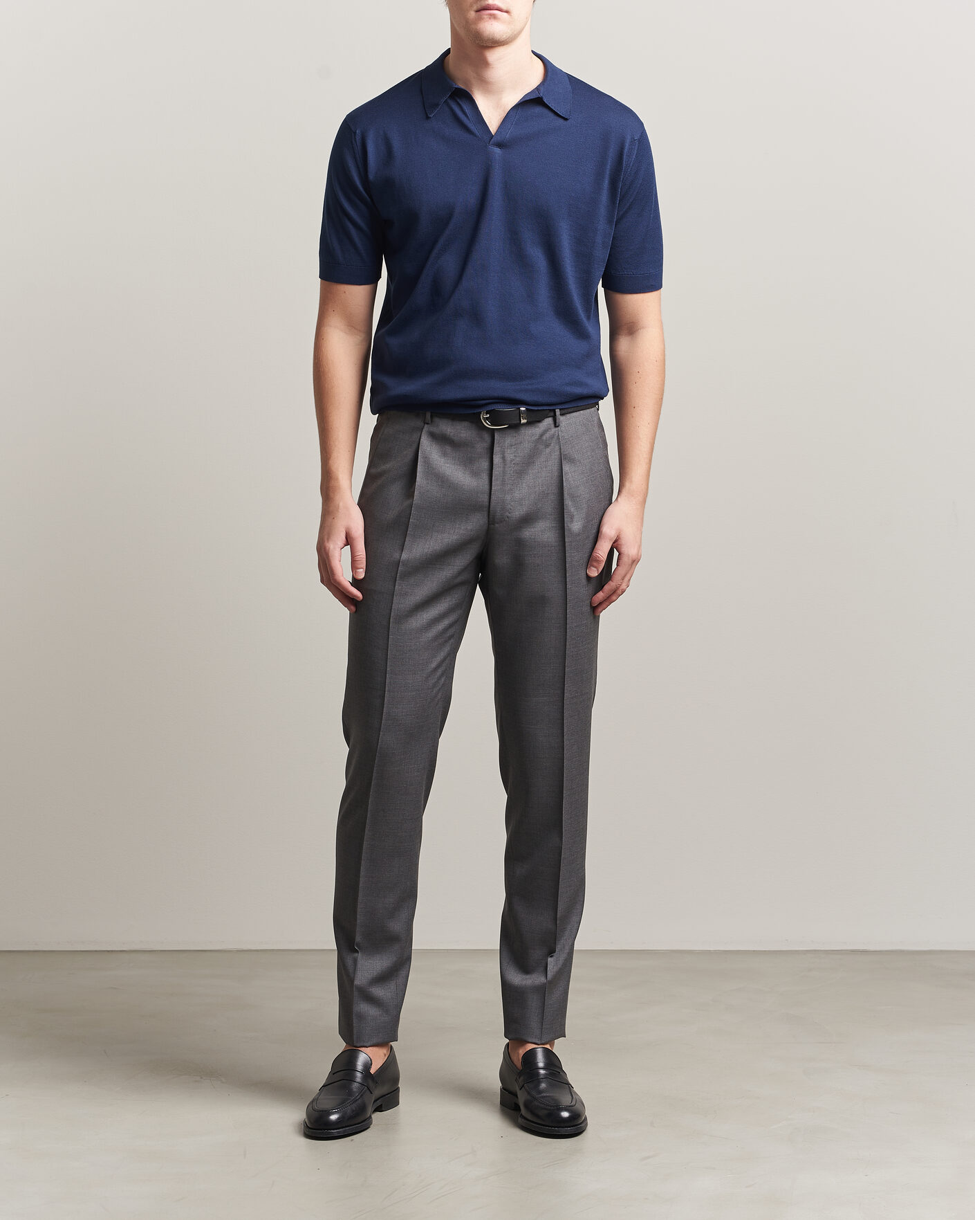 Heren | Polo's | John Smedley | Noah Open Collar Sea Island Polo French Navy