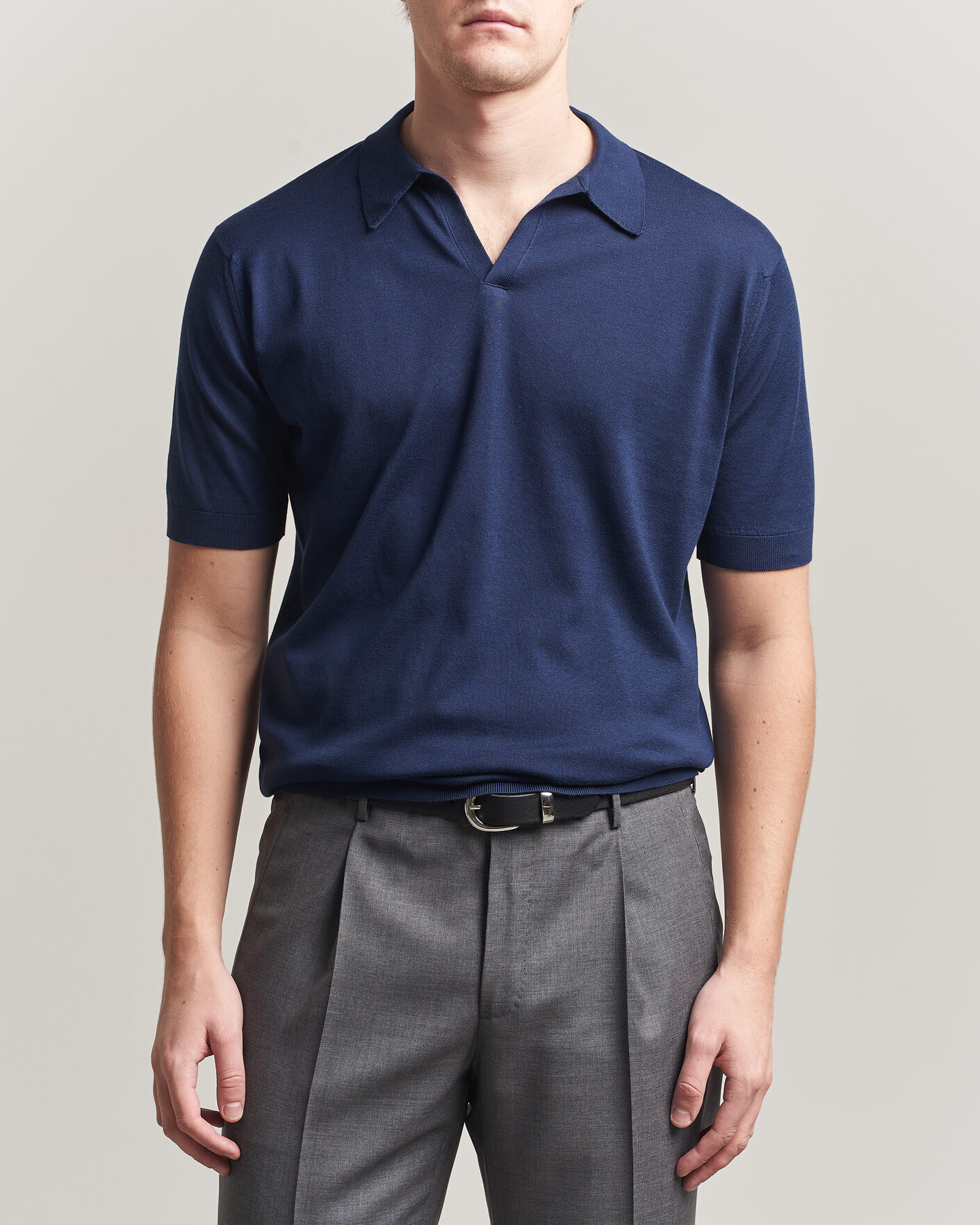 Heren | Polo's | John Smedley | Noah Open Collar Sea Island Polo French Navy