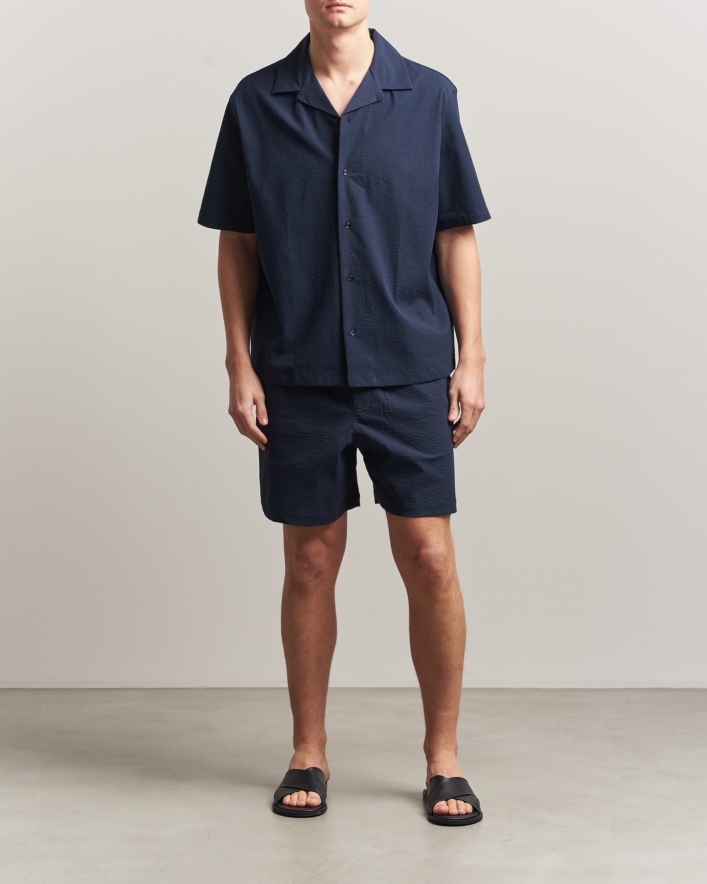 Heren | Overhemden | Maison Kitsuné | Seersucker Resort Shirt Navy
