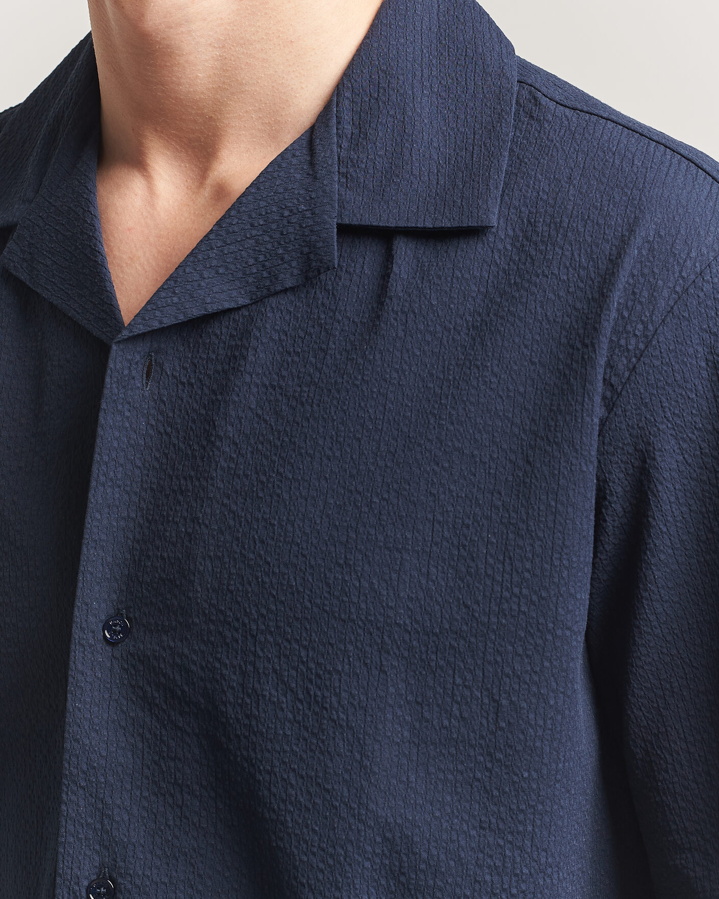 Heren | Overhemden | Maison Kitsuné | Seersucker Resort Shirt Navy