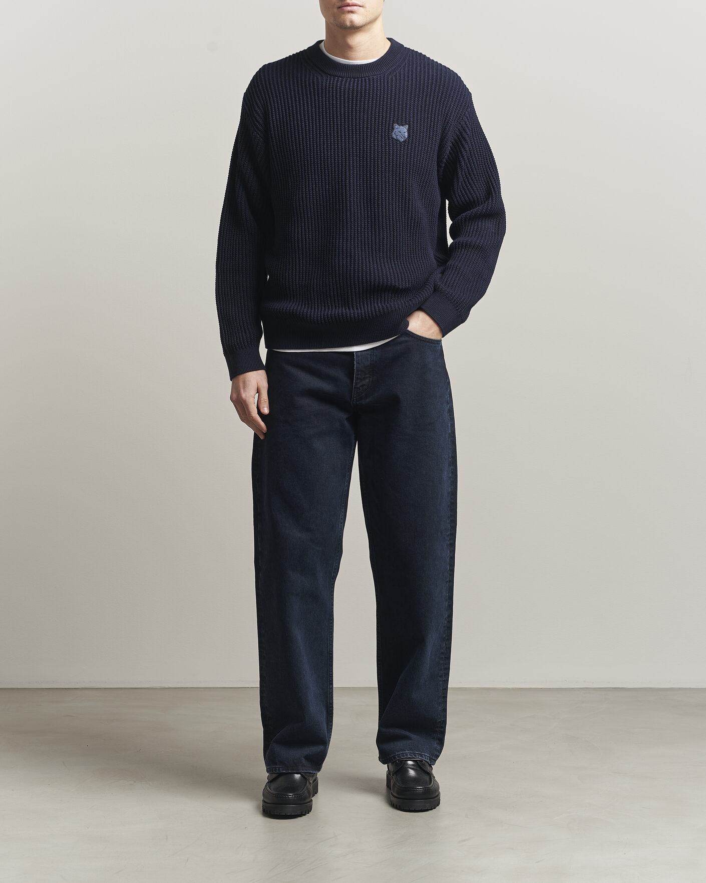 Heren | Truien | Maison Kitsuné | Tonal Fox Head Rib Knitted Sweater Navy