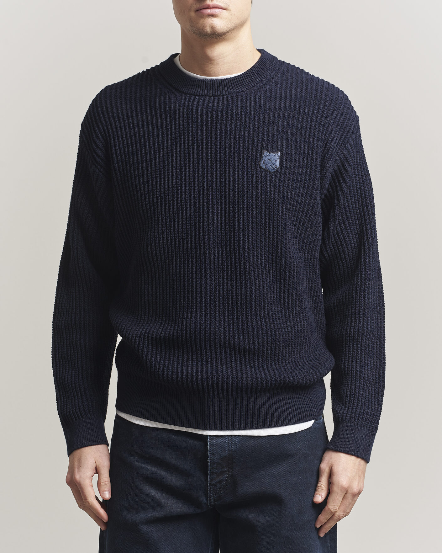 Heren | Truien | Maison Kitsuné | Tonal Fox Head Rib Knitted Sweater Navy