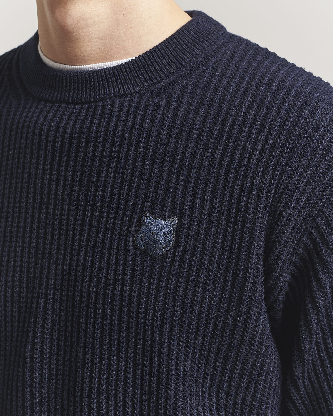 Heren | Truien | Maison Kitsuné | Tonal Fox Head Rib Knitted Sweater Navy