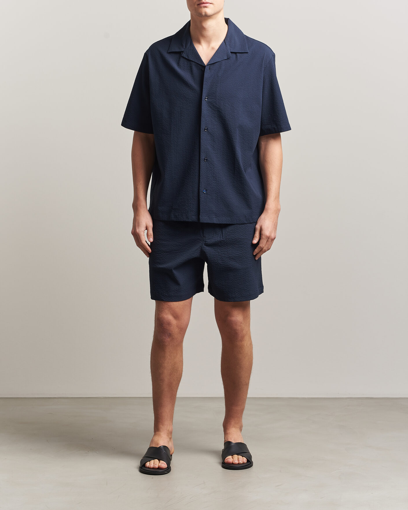 Heren | Korte broek | Maison Kitsuné | Seersucker Drawstring Shorts Navy