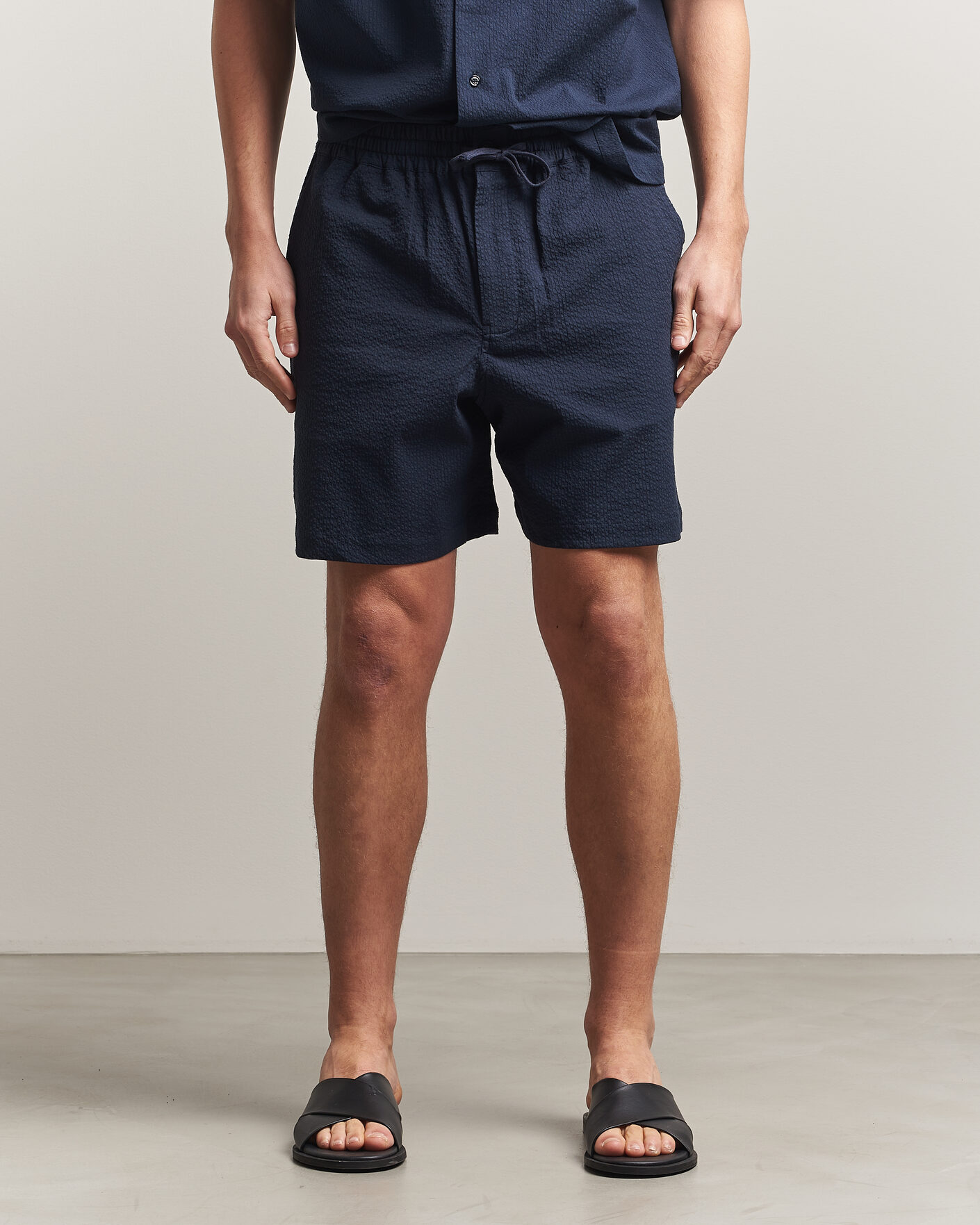 Heren | Korte broek | Maison Kitsuné | Seersucker Drawstring Shorts Navy