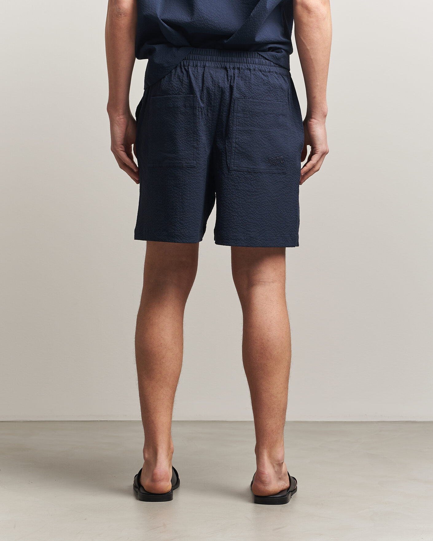 Heren | Korte broek | Maison Kitsuné | Seersucker Drawstring Shorts Navy