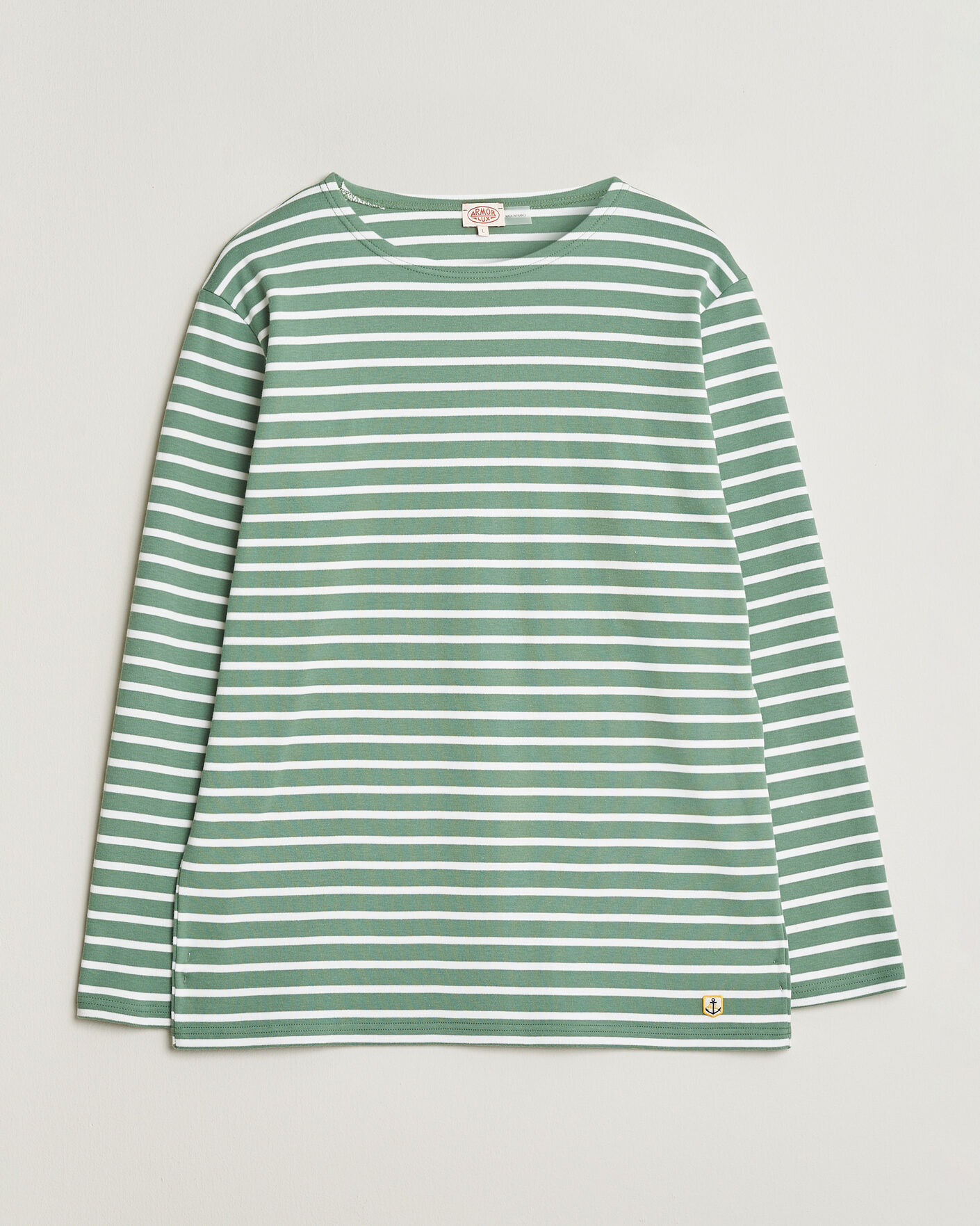Heren | T-shirts | Armor-lux | Houat Héritage Stripe Long Sleeve T-Shirt Ivy/Blanc
