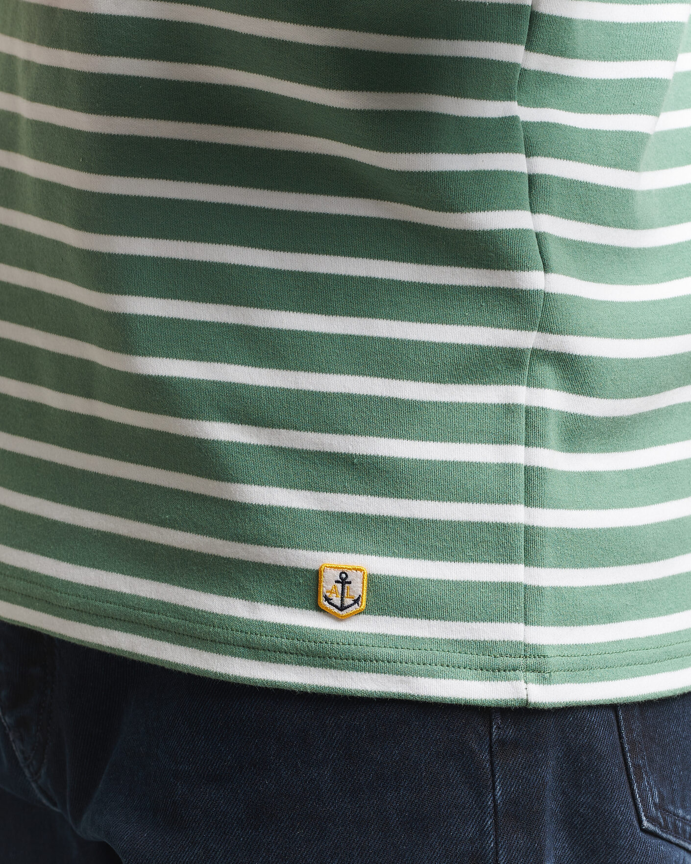 Heren | T-shirts | Armor-lux | Houat Héritage Stripe Long Sleeve T-Shirt Ivy/Blanc