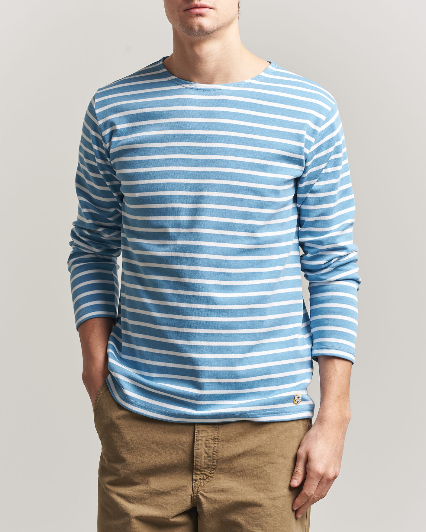 Heren | T-shirts | Armor-lux | Houat Héritage Stripe Long Sleeve T-Shirt Waterfall/Blanc