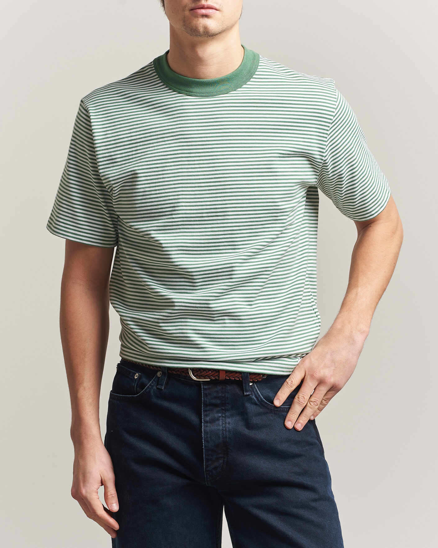 Heren | T-shirts | Armor-lux | Callac Héritage Stripe T-Shirt Ivy/Blanc