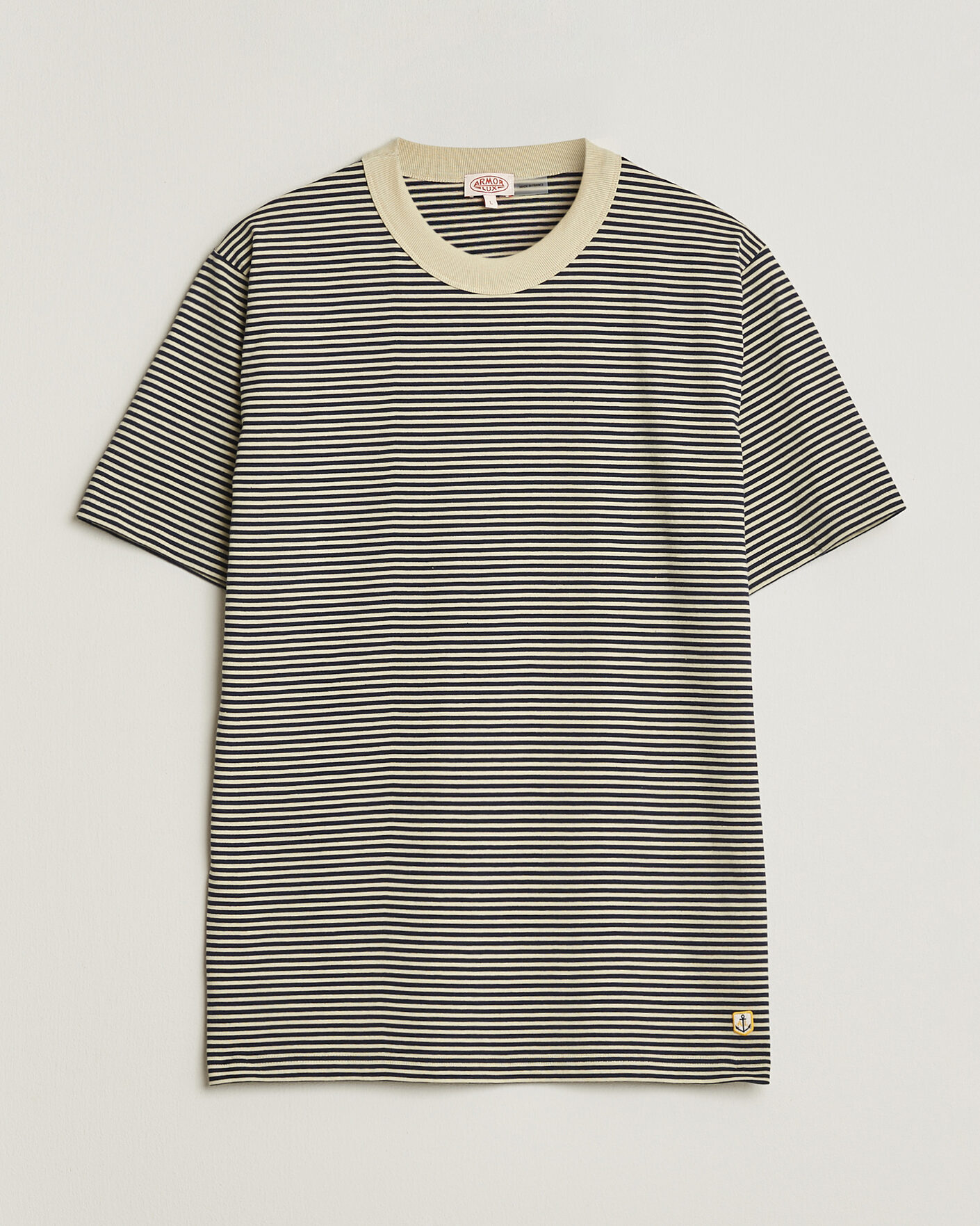 Heren | T-shirts | Armor-lux | Callac Héritage Stripe T-Shirt Gravel/Marine Deep